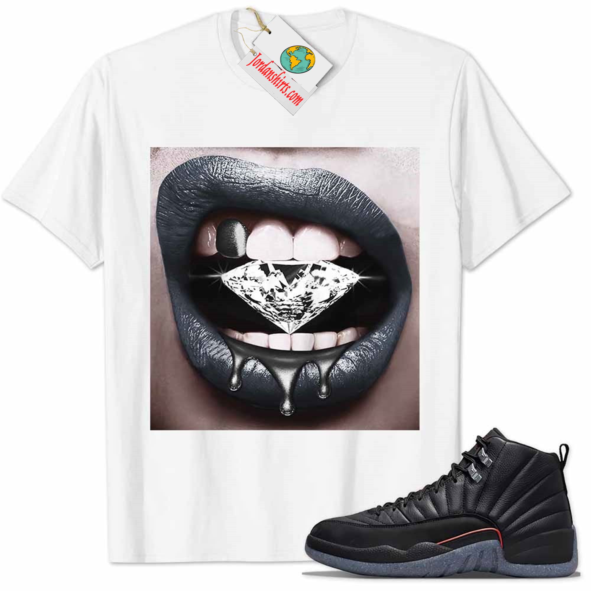 Jordan 12 Shirt, Jordan 12 Utility Grind Shirt Sexy Lip Bite Diamond Dripping White Full Size Up To 5xl