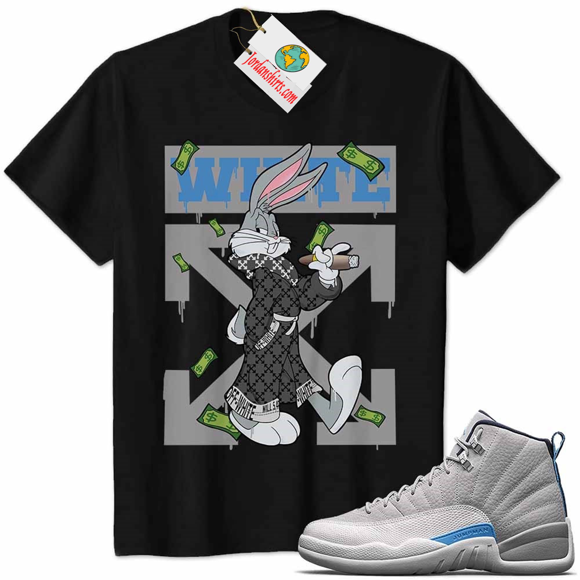 Jordan 12 Shirt, Jordan 12 Wolf Grey Shirt Bug Bunny Smokes Weed Money Falling Black Plus Size Up To 5xl