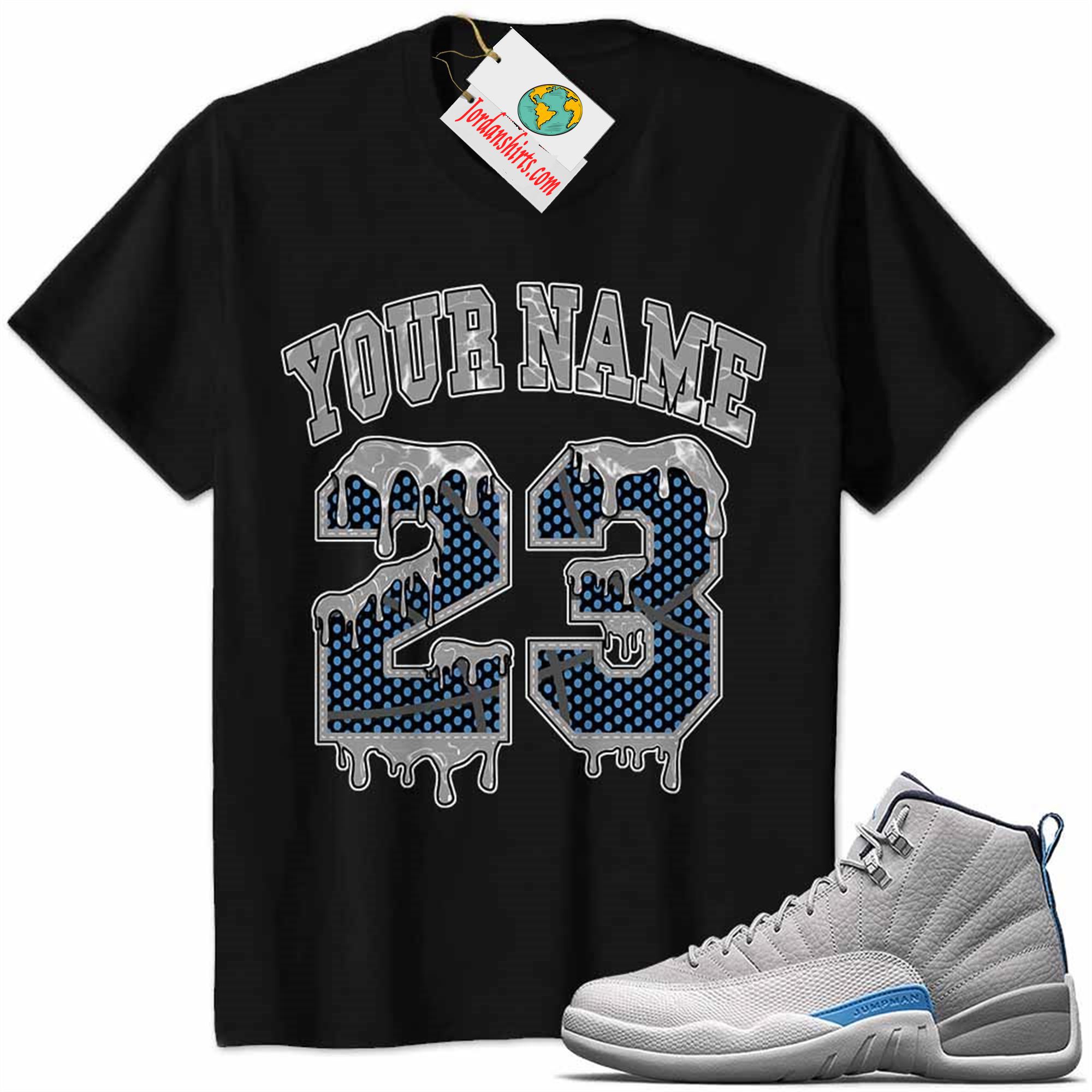 Jordan 12 Shirt, Jordan 12 Wolf Grey Shirt Personalized No23 Drippin Black Size Up To 5xl