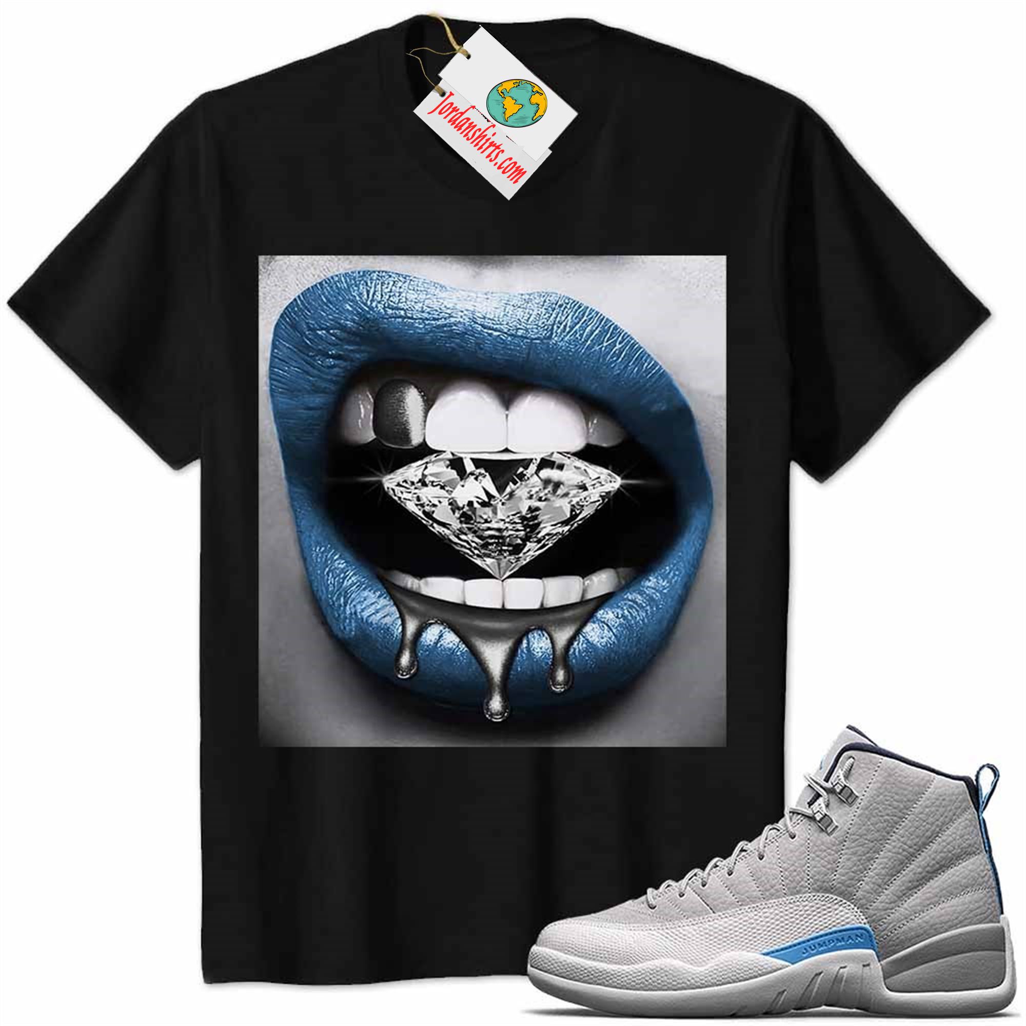 Jordan 12 Shirt, Jordan 12 Wolf Grey Shirt Sexy Lip Bite Diamond Dripping Black Plus Size Up To 5xl