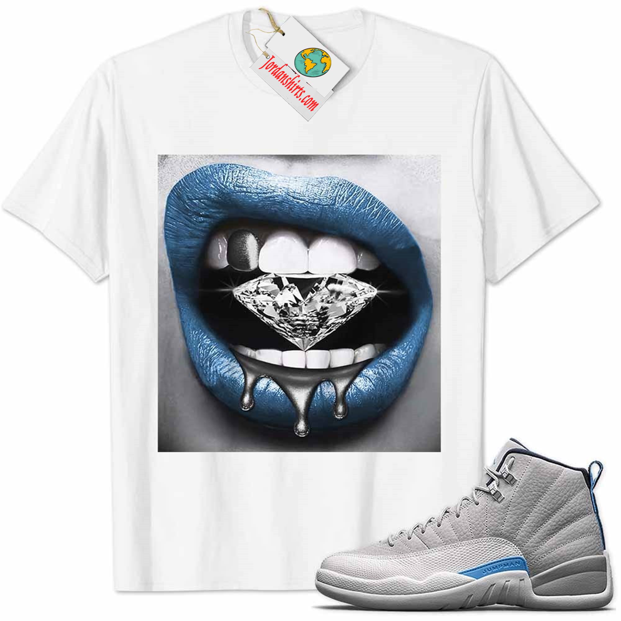 Jordan 12 Shirt, Jordan 12 Wolf Grey Shirt Sexy Lip Bite Diamond Dripping White Plus Size Up To 5xl