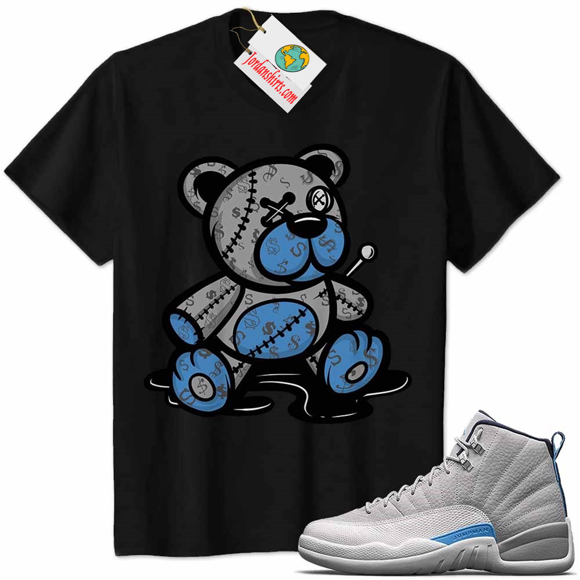 Jordan 12 Shirt, Jordan 12 Wolf Grey Shirt Teddy Bear All Money In Black Size Up To 5xl