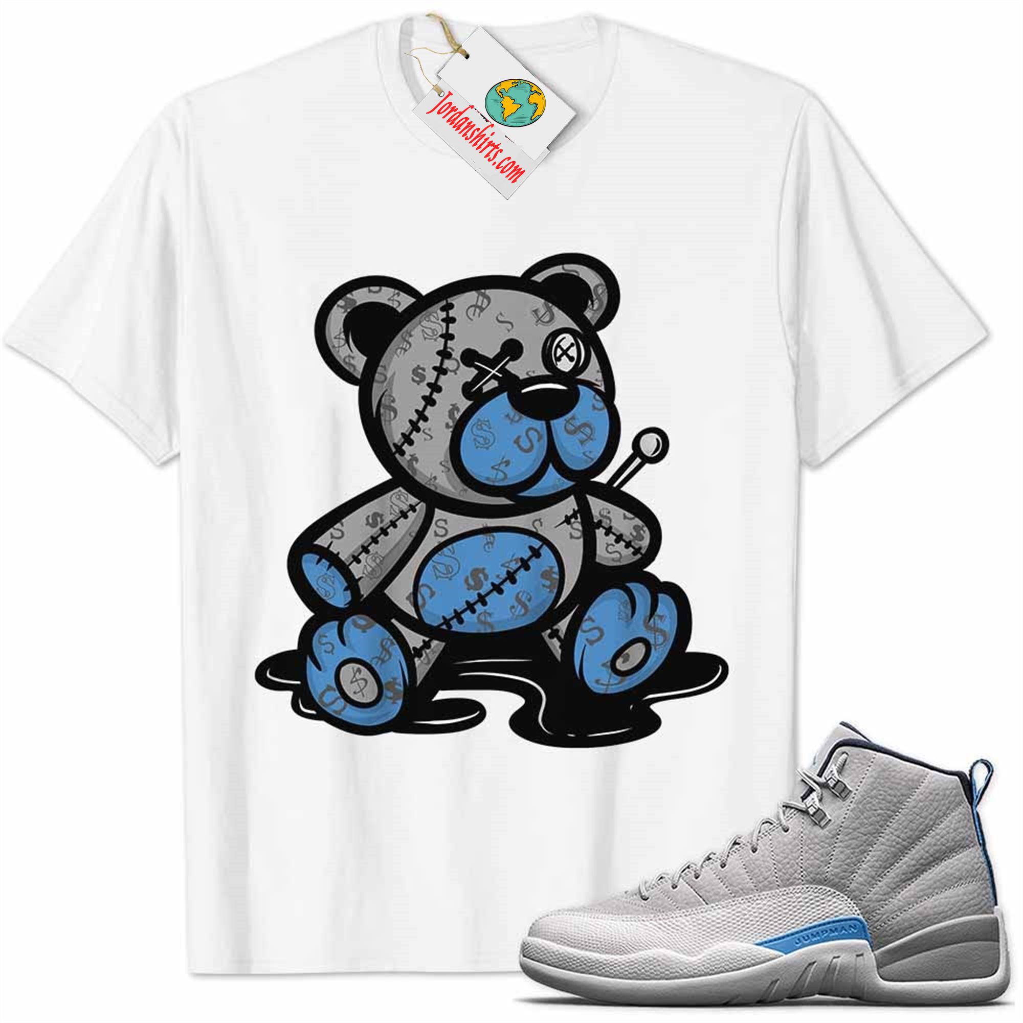 Jordan 12 Shirt, Jordan 12 Wolf Grey Shirt Teddy Bear All Money In White Size Up To 5xl