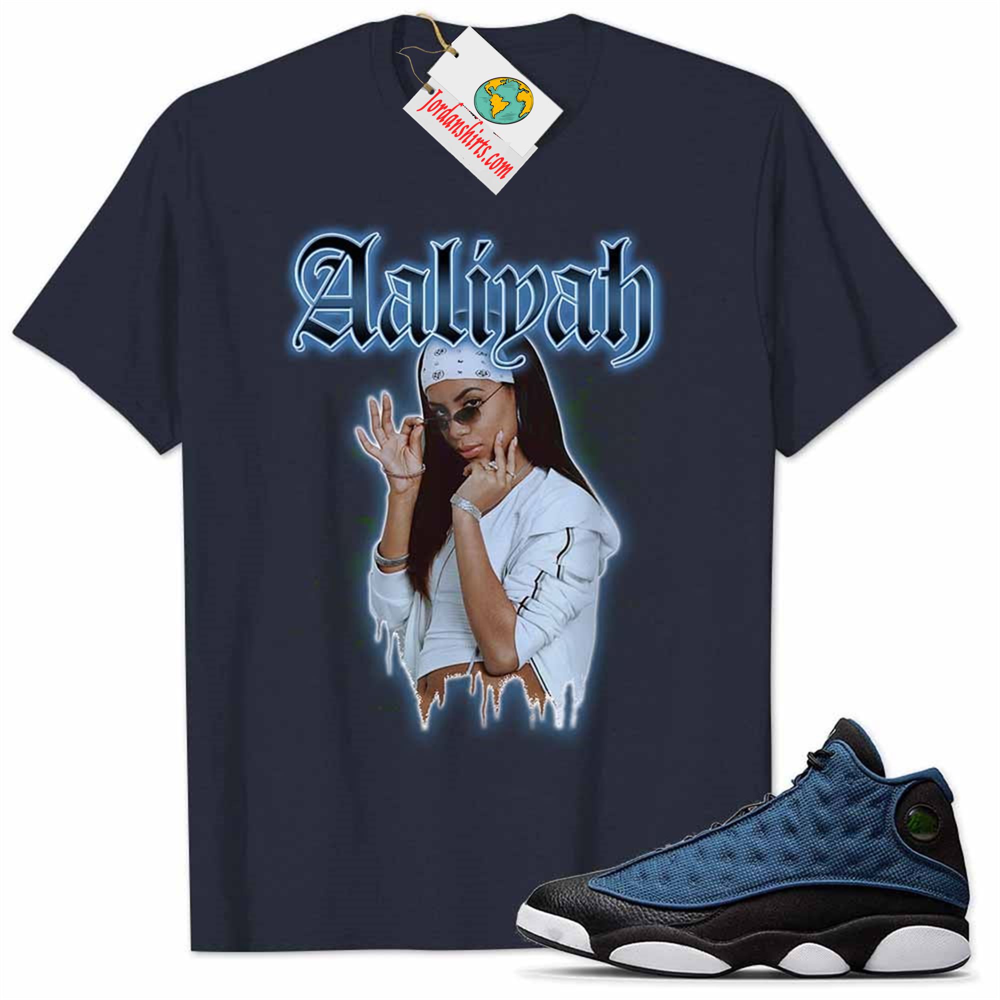 Jordan 13 Shirt, Jordan 13 Brave Blue Shirt Aaliyah Graphic Navy Plus Size Up To 5xl