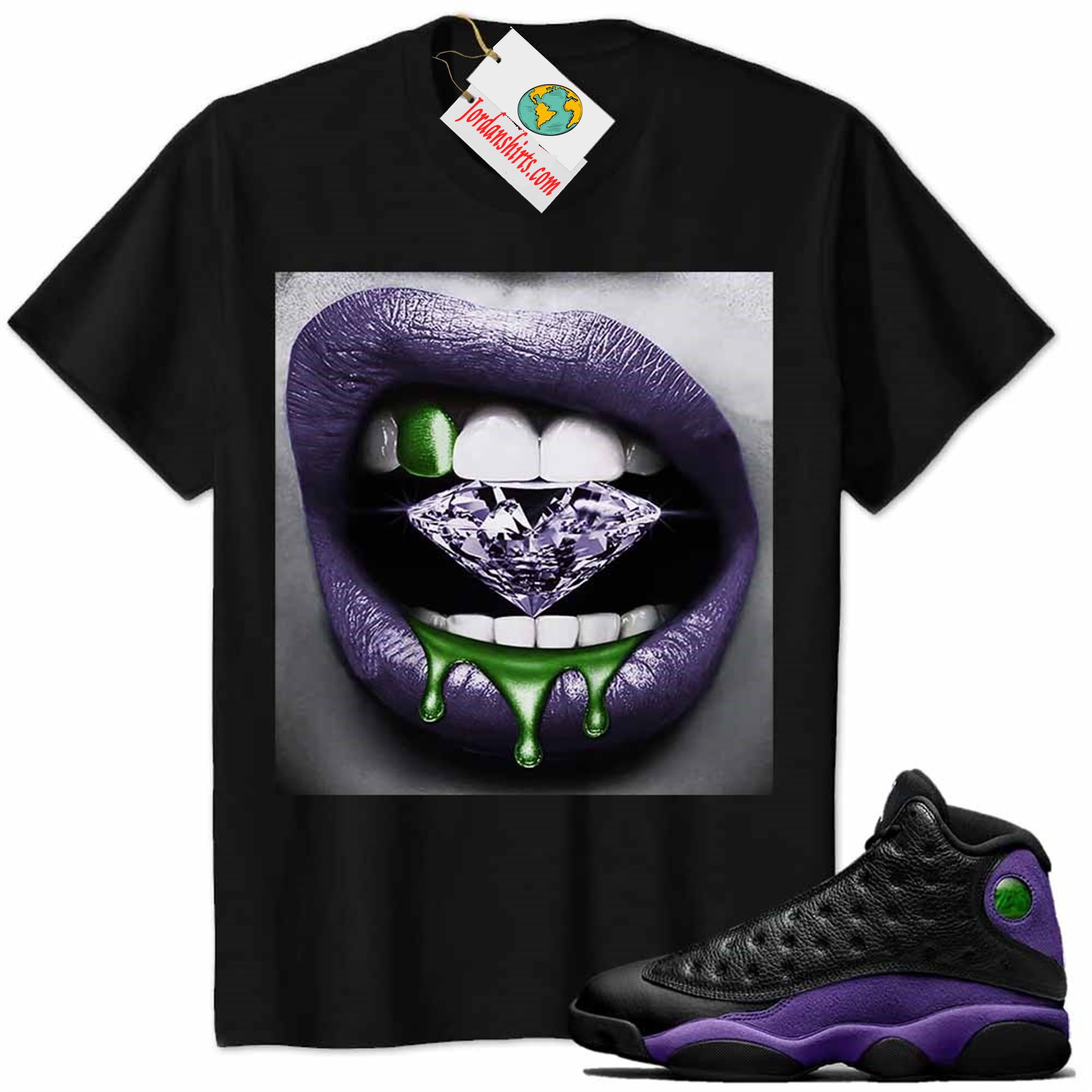 Jordan 13 Shirt, Jordan 13 Court Purple Shirt Sexy Lip Bite Diamond Dripping Black Plus Size Up To 5xl