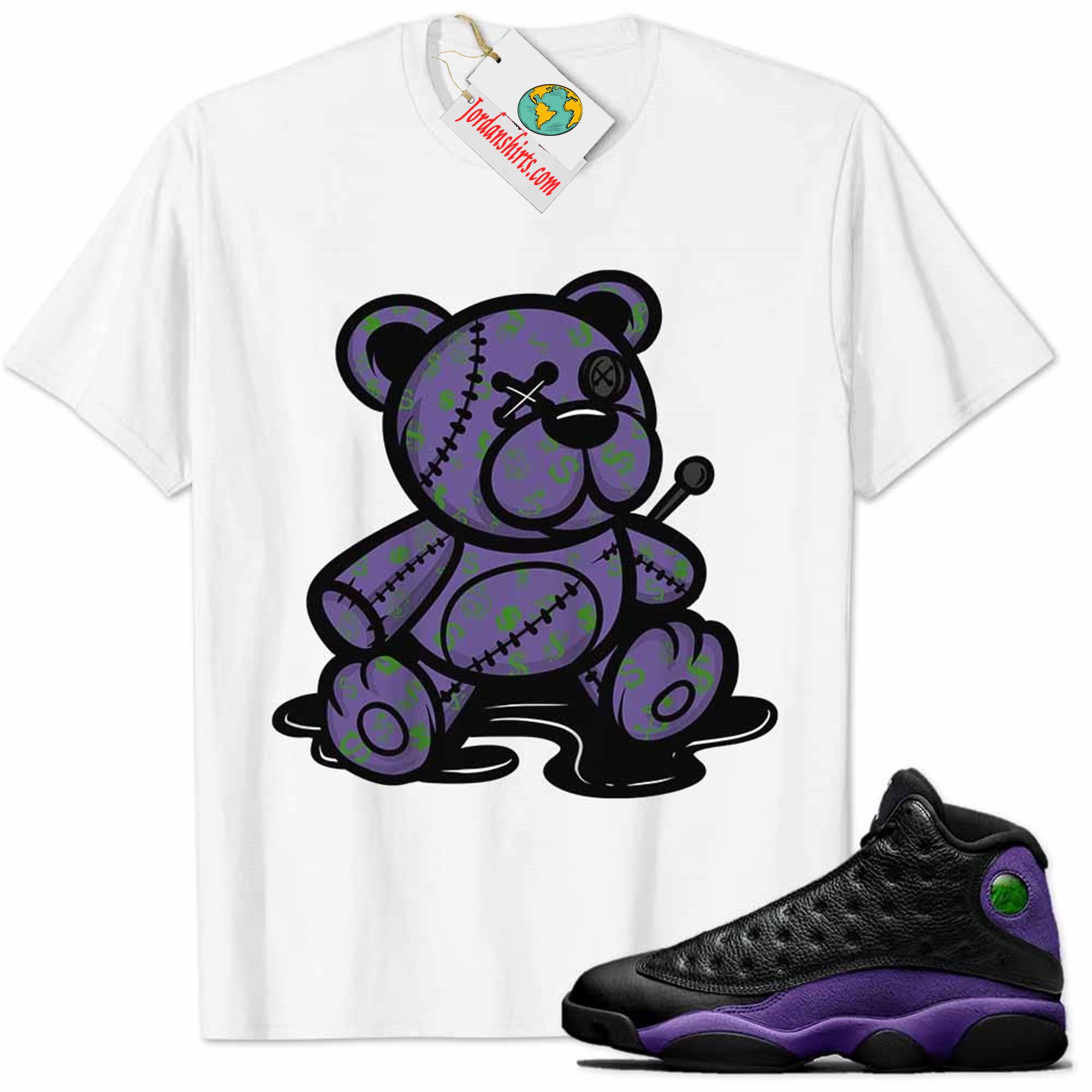 Jordan 13 Shirt, Jordan 13 Court Purple Shirt Teddy Bear All Money In White Plus Size Up To 5xl