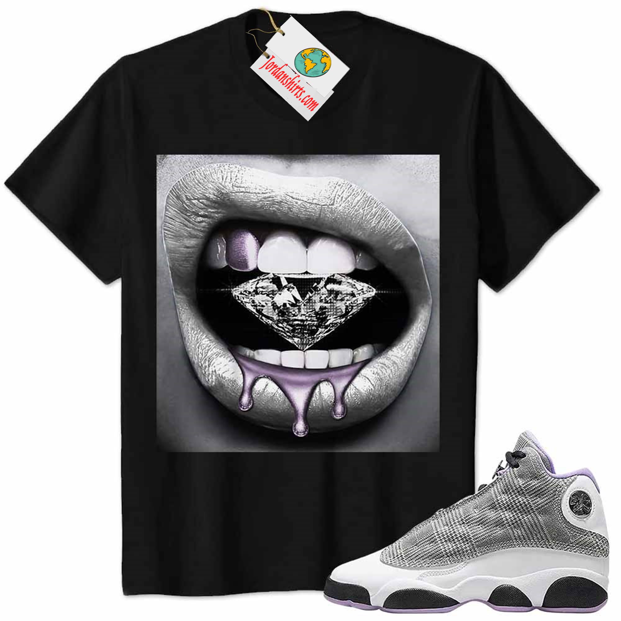 Jordan 13 Shirt, Jordan 13 Houndstooth Shirt Sexy Lip Bite Diamond Dripping Black Plus Size Up To 5xl