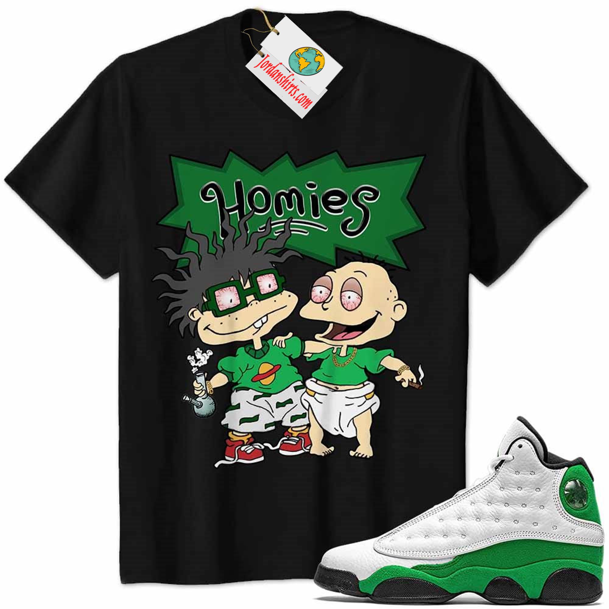 Jordan 13 Shirt, Jordan 13 Lucky Green Shirt Hommies Tommy Pickles Chuckie Finster Rugrats Black Full Size Up To 5xl