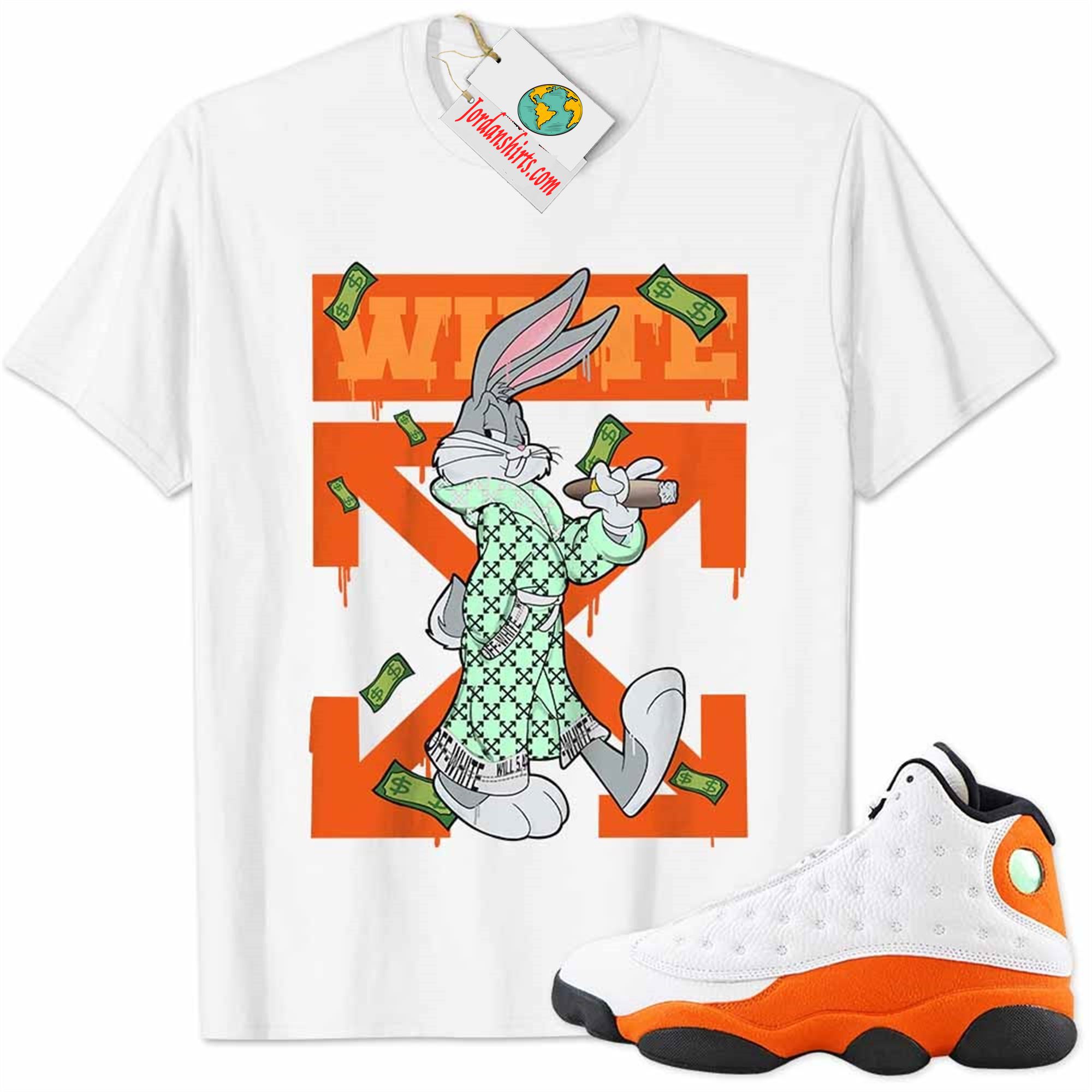 Jordan 13 Shirt, Jordan 13 Starfish Shirt Bug Bunny Smokes Weed Money Falling White Plus Size Up To 5xl