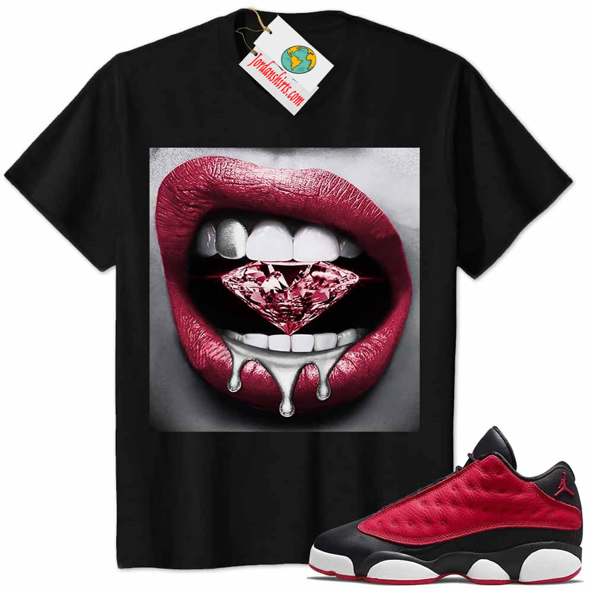 Jordan 13 Shirt, Jordan 13 Very Berry Shirt Sexy Lip Bite Diamond Dripping Black Full Size Up To 5xl