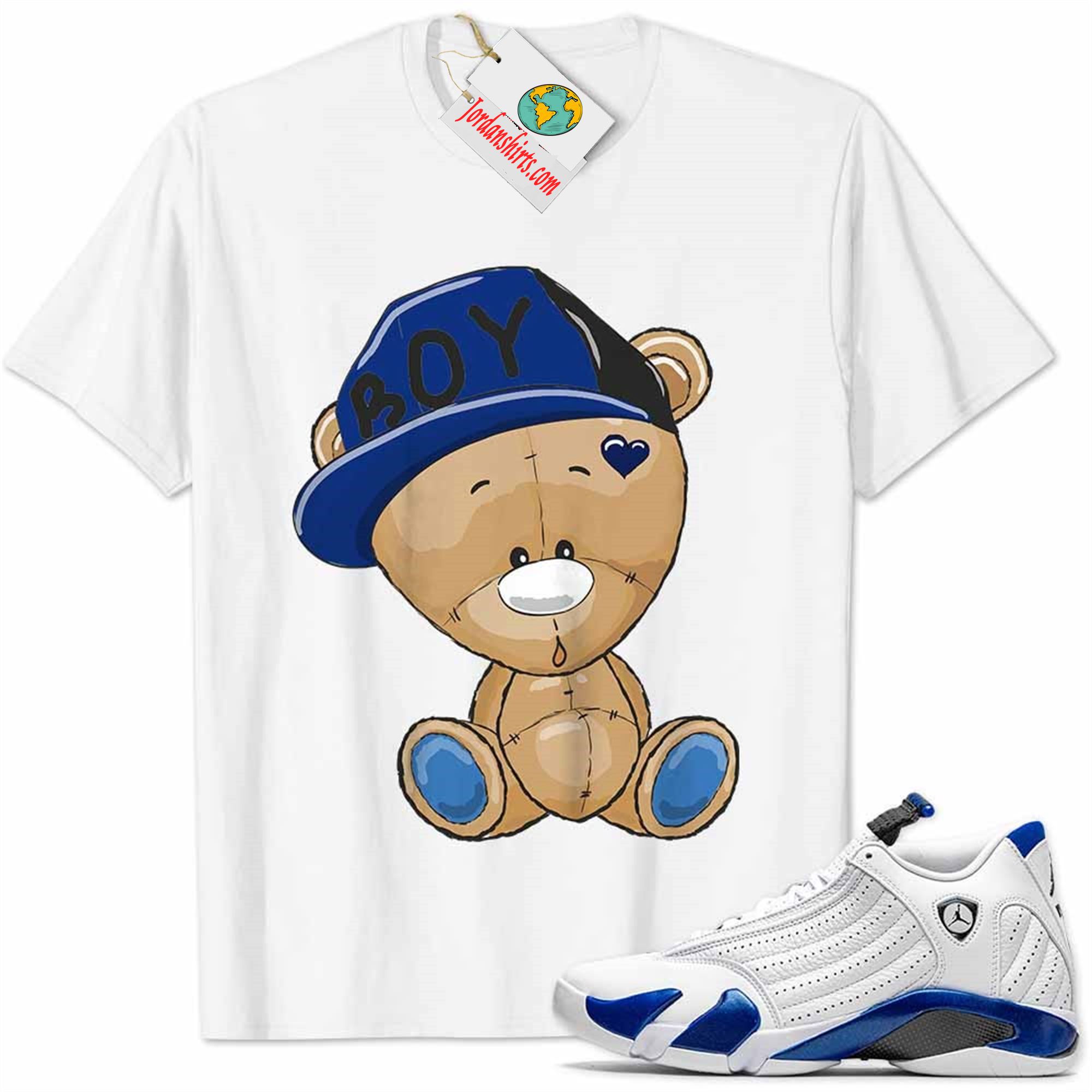 Jordan 14 Shirt, Jordan 14 Hyper Royal Shirt Cute Baby Teddy Bear White Plus Size Up To 5xl