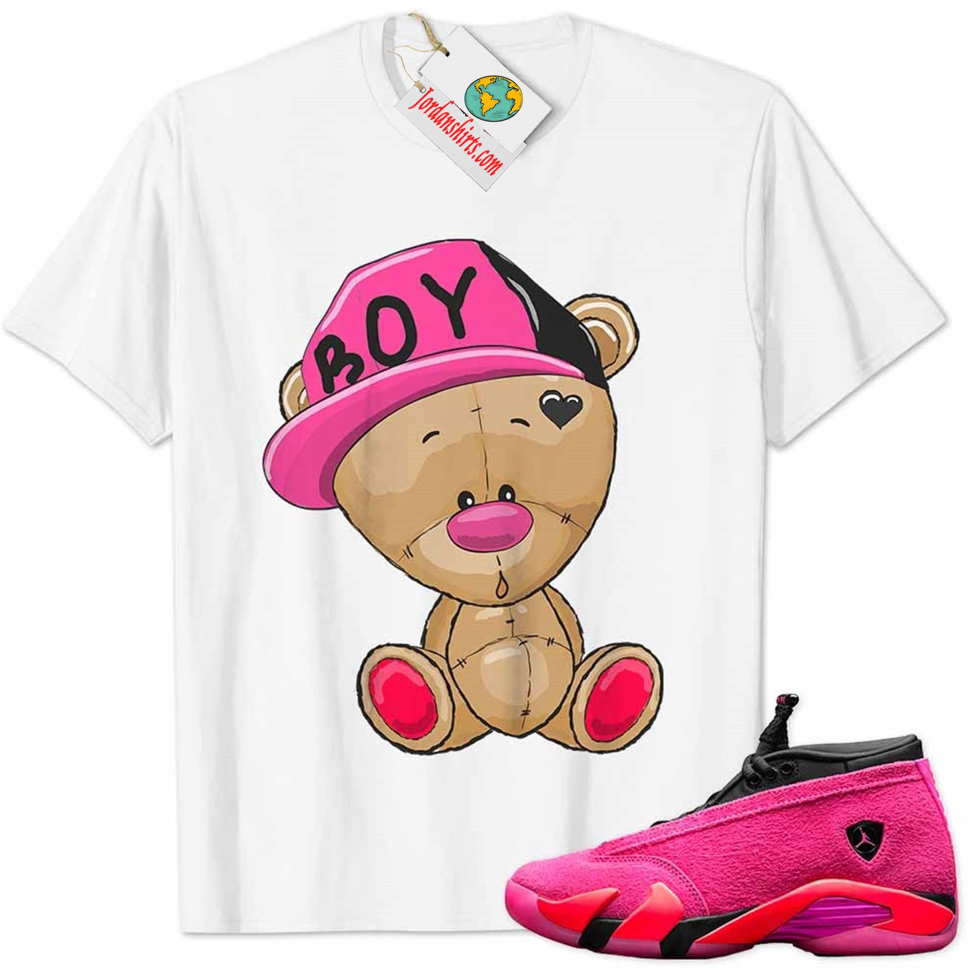 Jordan 14 Shirt, Jordan 14 Wmns Shocking Pink Shirt Cute Baby Teddy Bear White Plus Size Up To 5xl