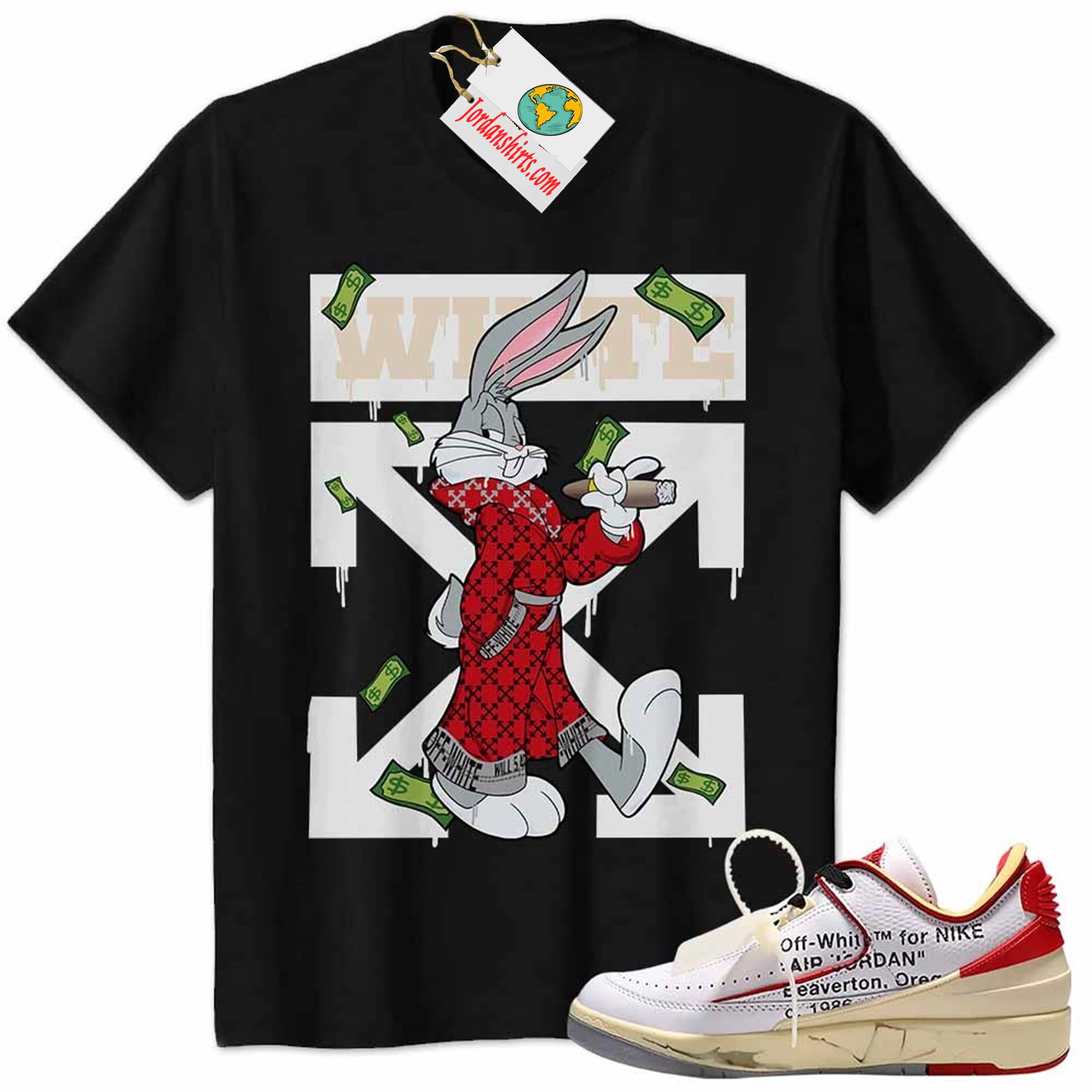 Jordan 2 Shirt, Jordan 2 Low White Red Off-white Shirt Bug Bunny Smokes Weed Money Falling Black Size Up To 5xl