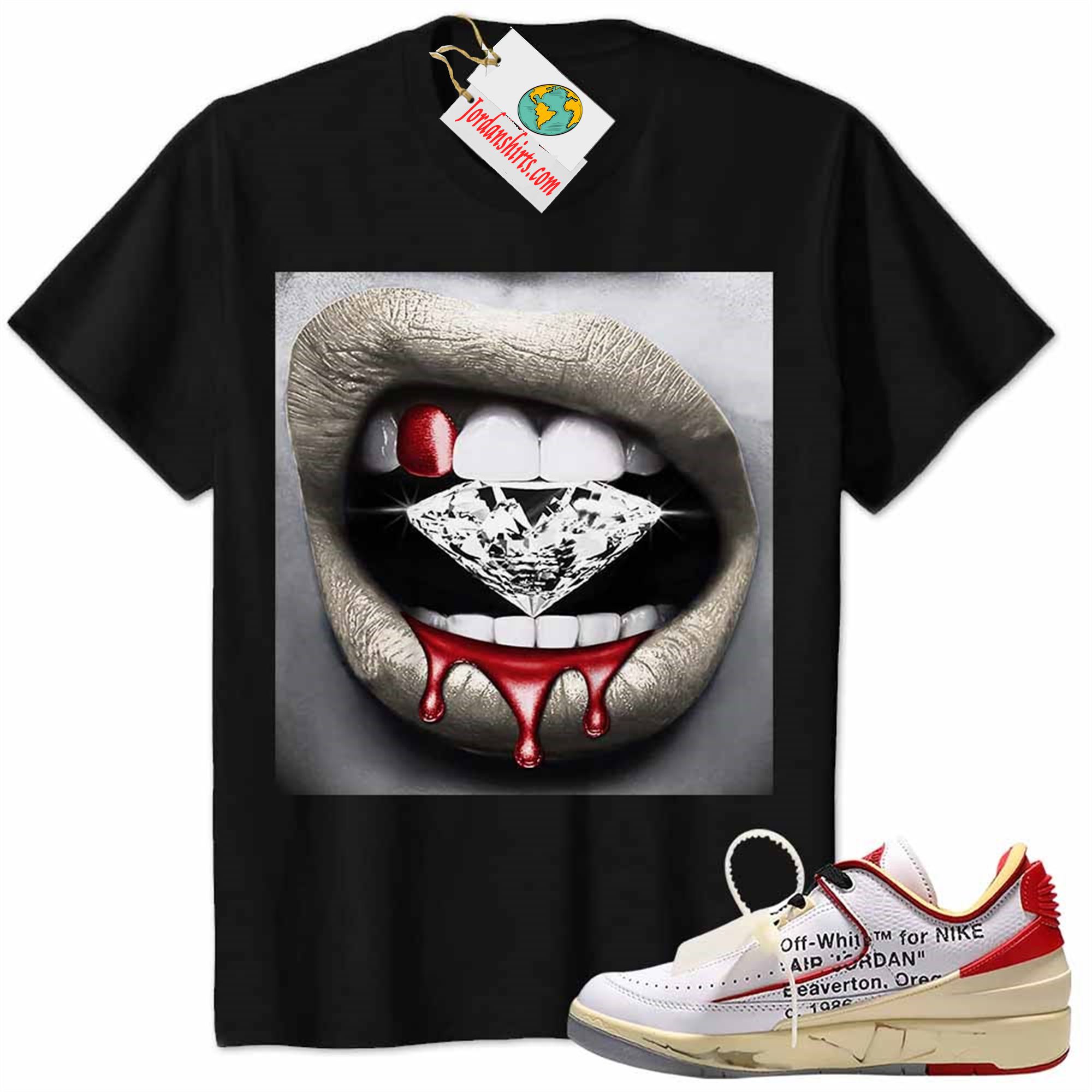Jordan 2 Shirt, Jordan 2 Low White Red Off-white Shirt Sexy Lip Bite Diamond Dripping Black Size Up To 5xl