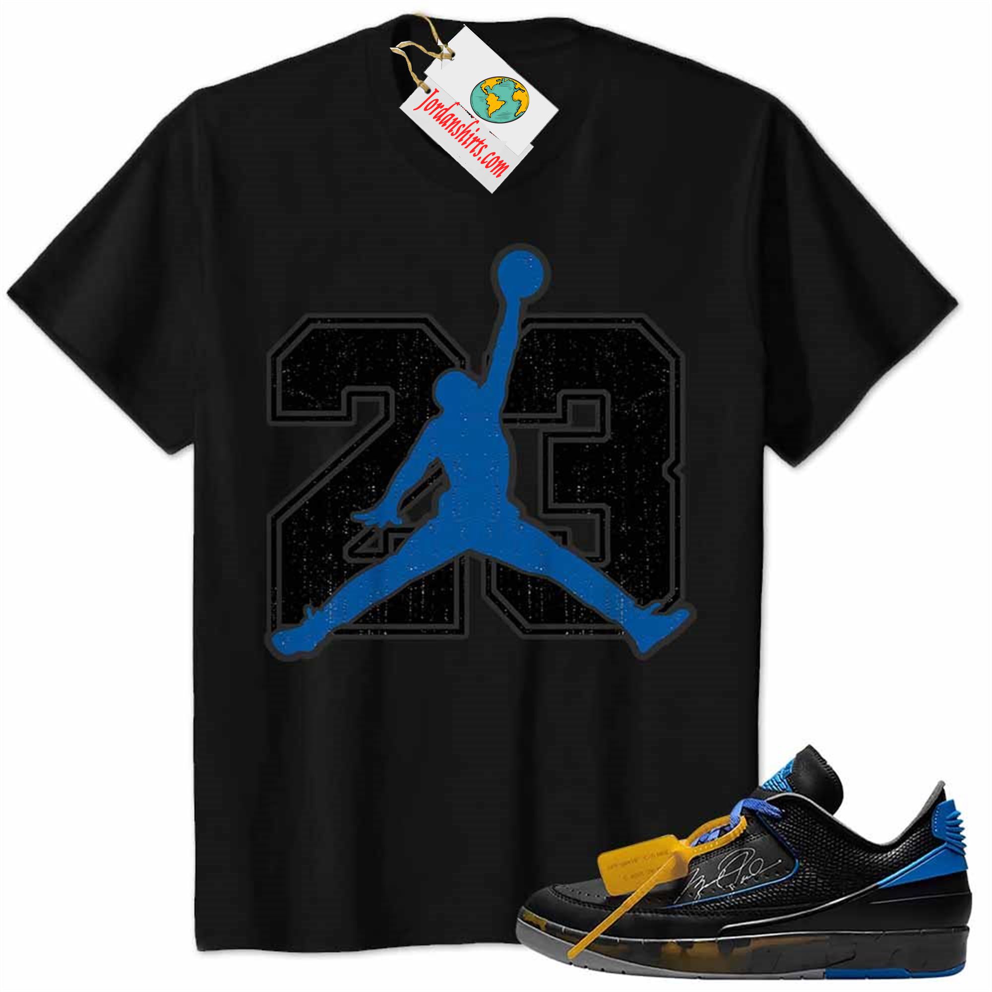 Jordan 2 Shirt, Jordan 2 Low X Off-white Black And Varsity Royal Shirt Jumpman No23 Black Size Up To 5xl