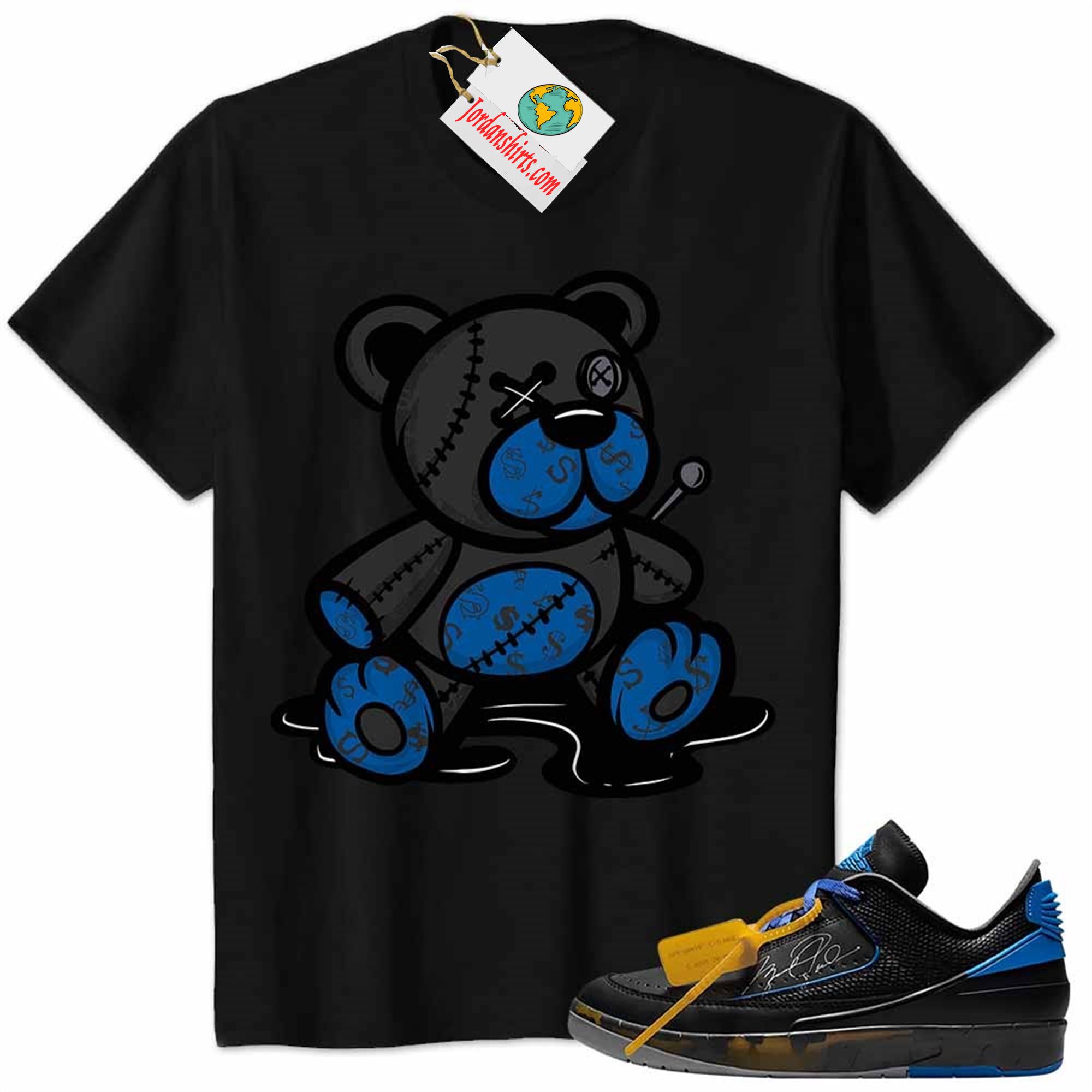 Jordan 2 Shirt, Jordan 2 Low X Off-white Black And Varsity Royal Shirt Teddy Bear All Money In Black Size Up To 5xl