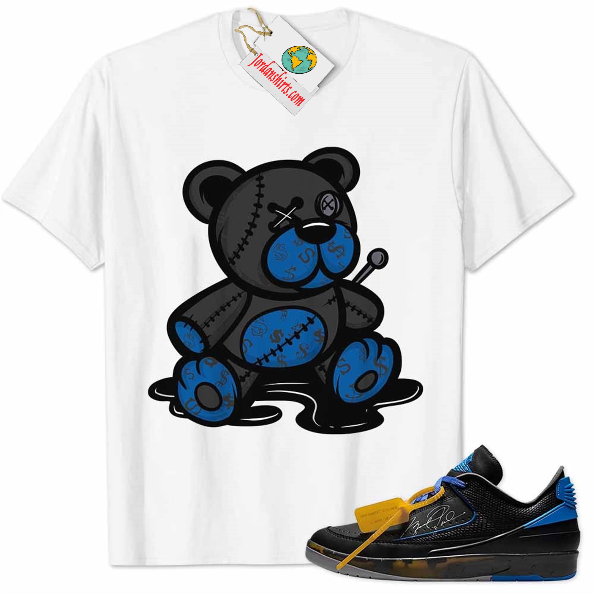 Jordan 2 Shirt, Jordan 2 Low X Off-white Black And Varsity Royal Shirt Teddy Bear All Money In White Size Up To 5xl