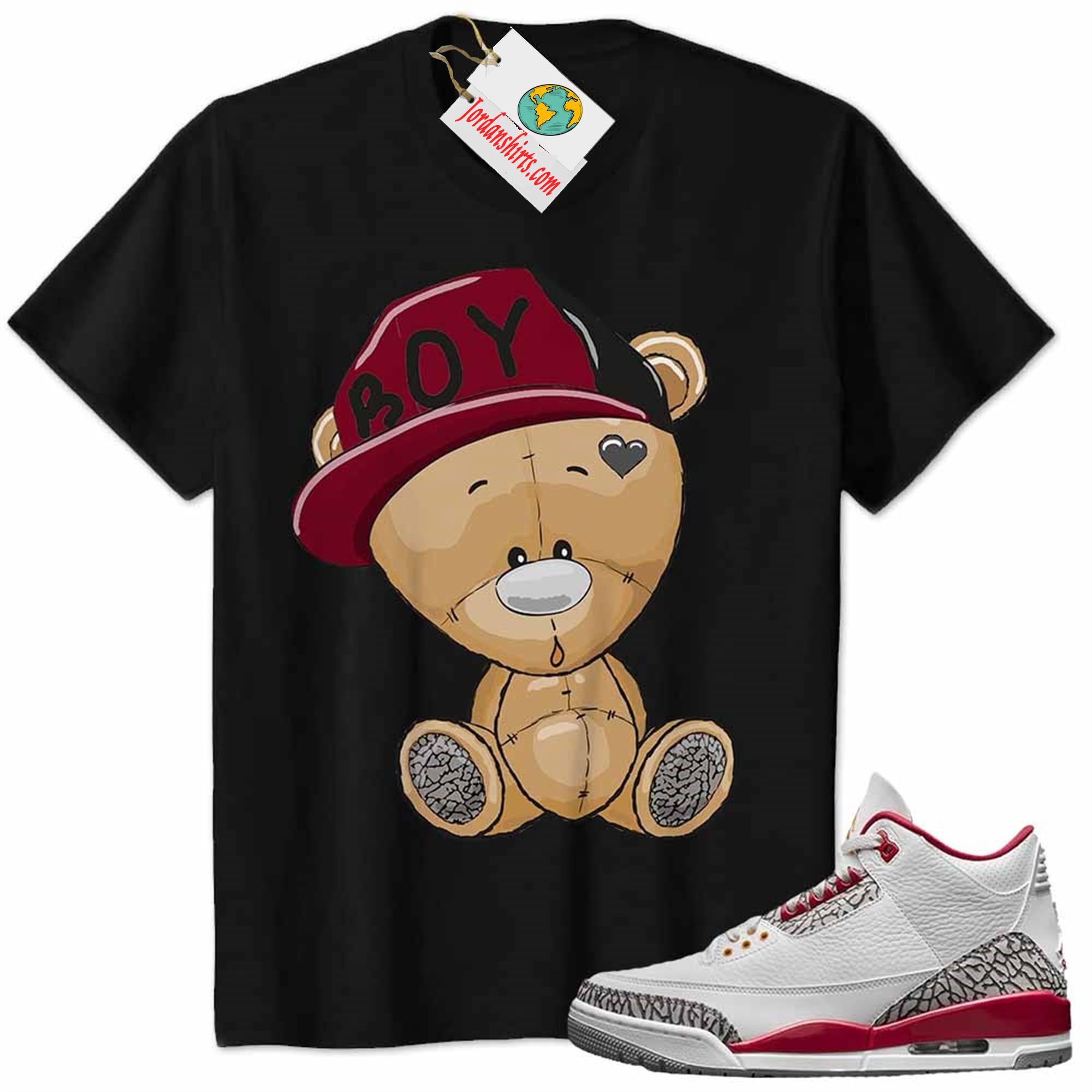Jordan 3 Shirt, Jordan 3 Cardinal Red Shirt Cute Baby Teddy Bear Black Full Size Up To 5xl