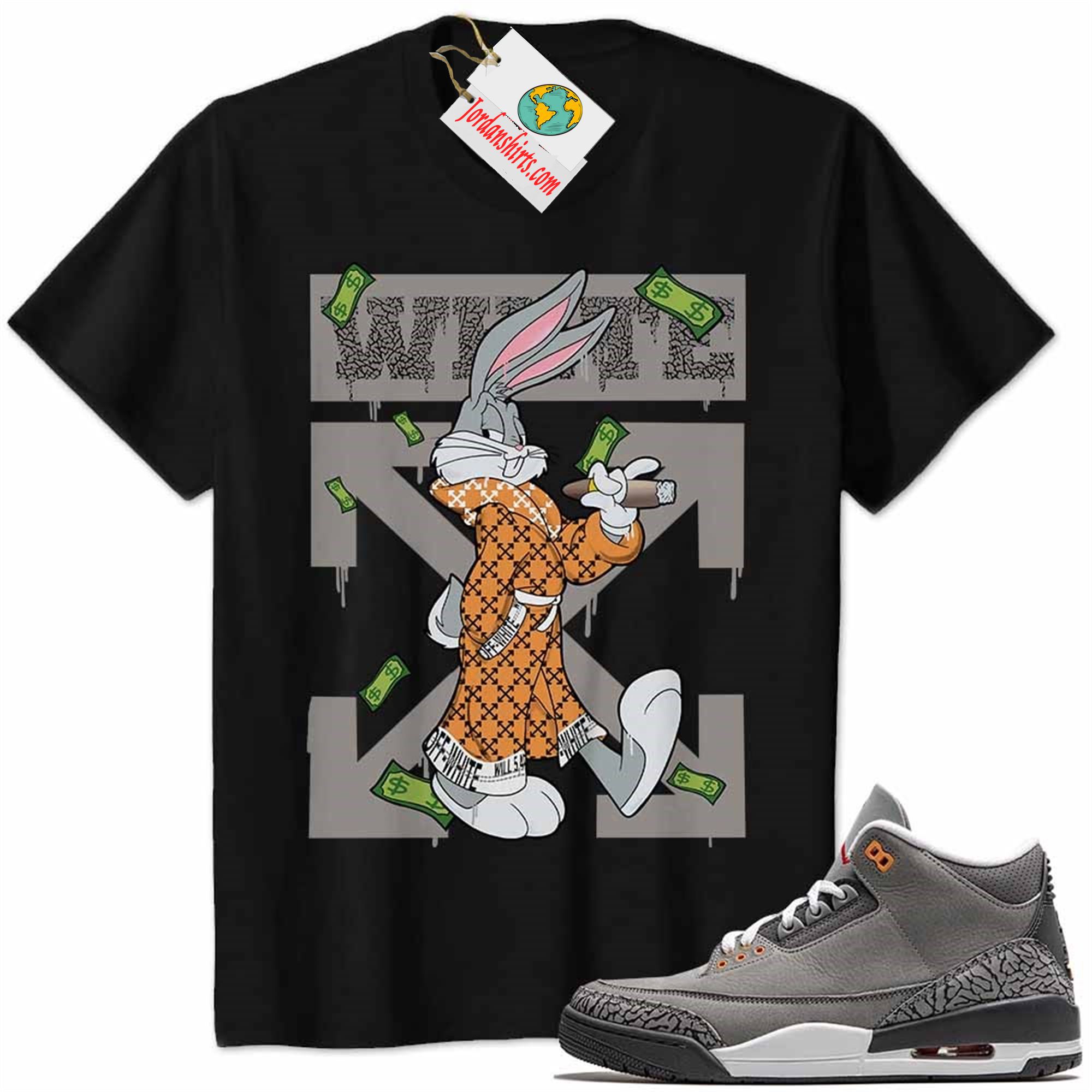 Jordan 3 Shirt, Jordan 3 Cool Grey Shirt Bug Bunny Smokes Weed Money Falling Black Full Size Up To 5xl