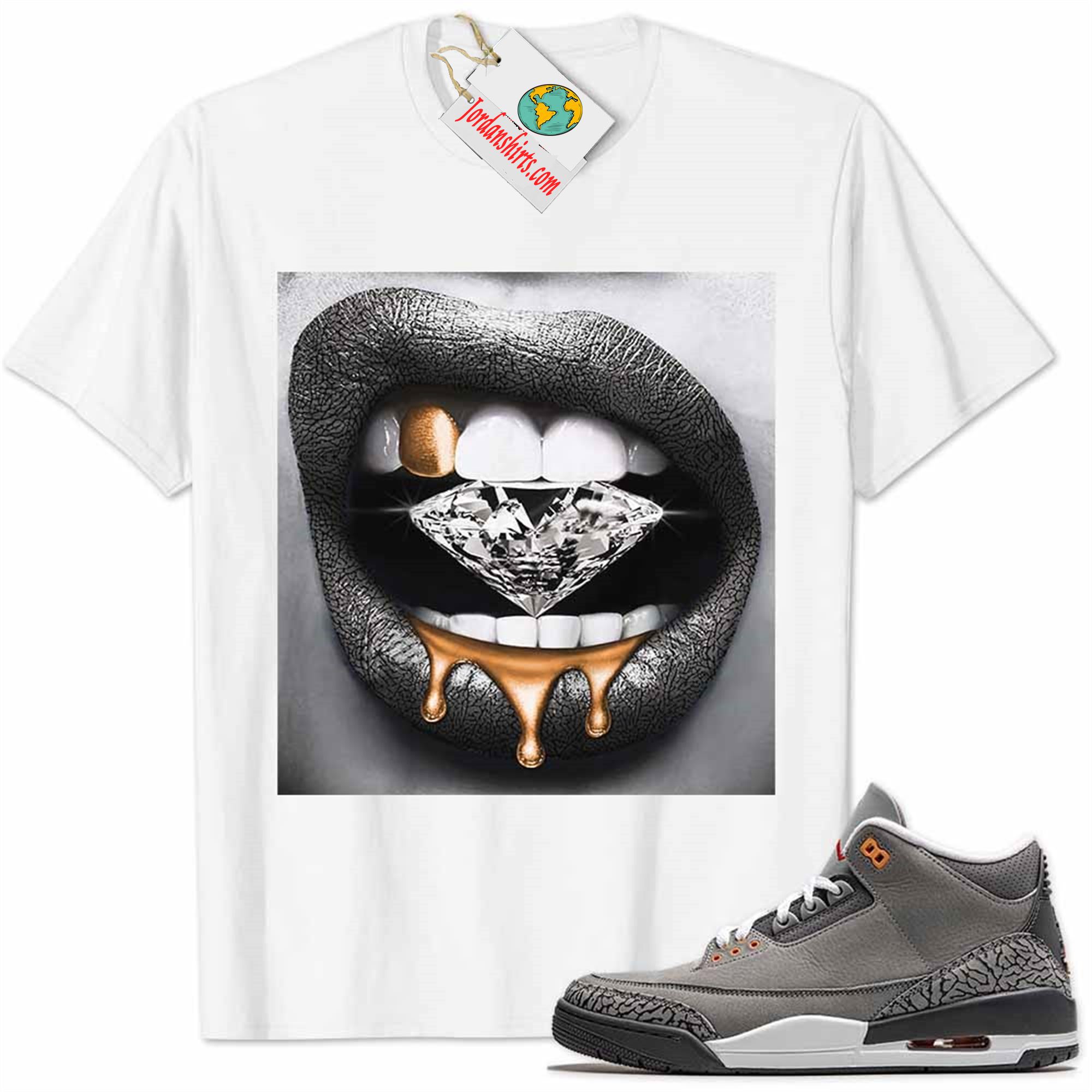 Jordan 3 Shirt, Jordan 3 Cool Grey Shirt Sexy Lip Bite Diamond Dripping White Size Up To 5xl