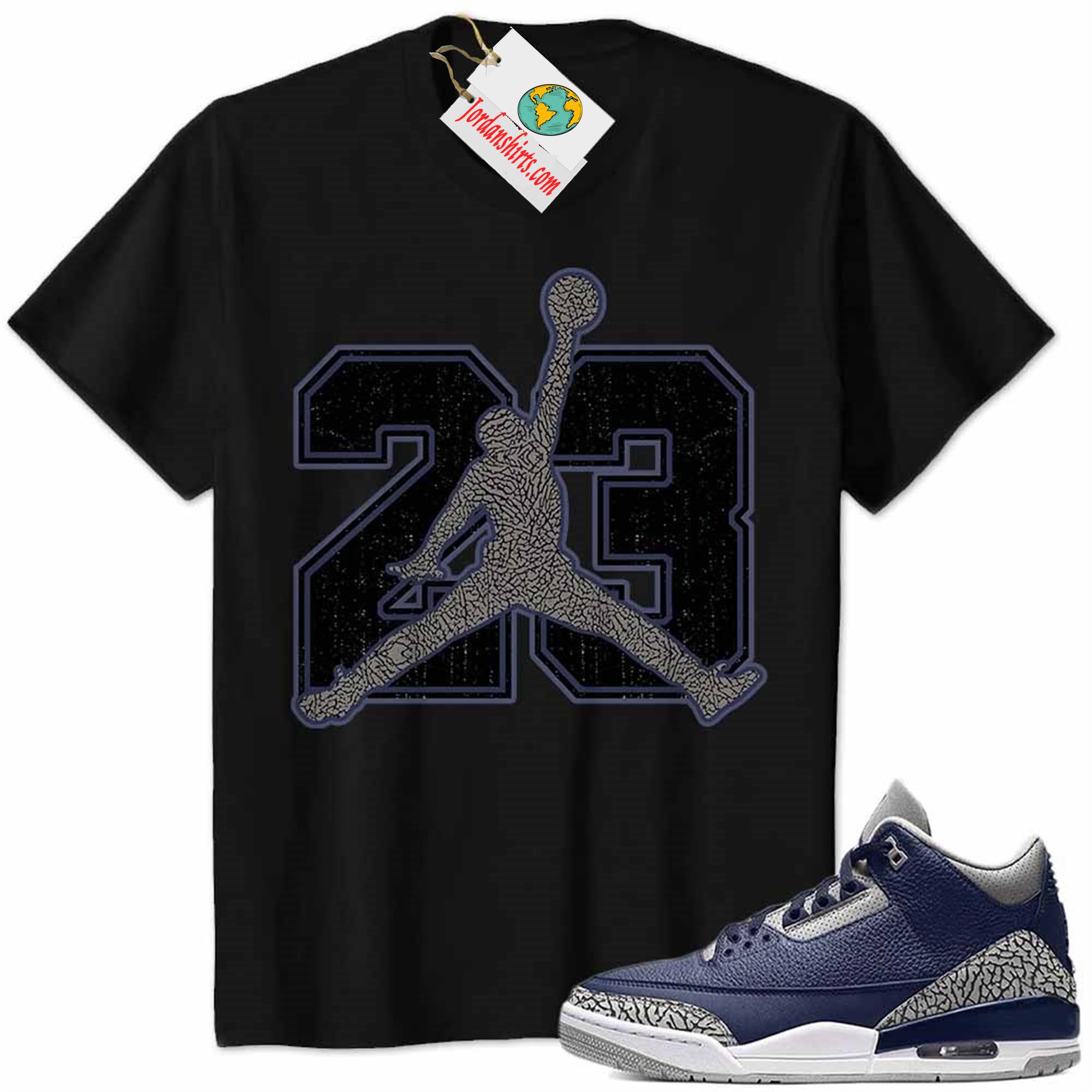 Jordan 3 Shirt, Jordan 3 Georgetown Midnight Navy Shirt Jumpman No23 Black Full Size Up To 5xl