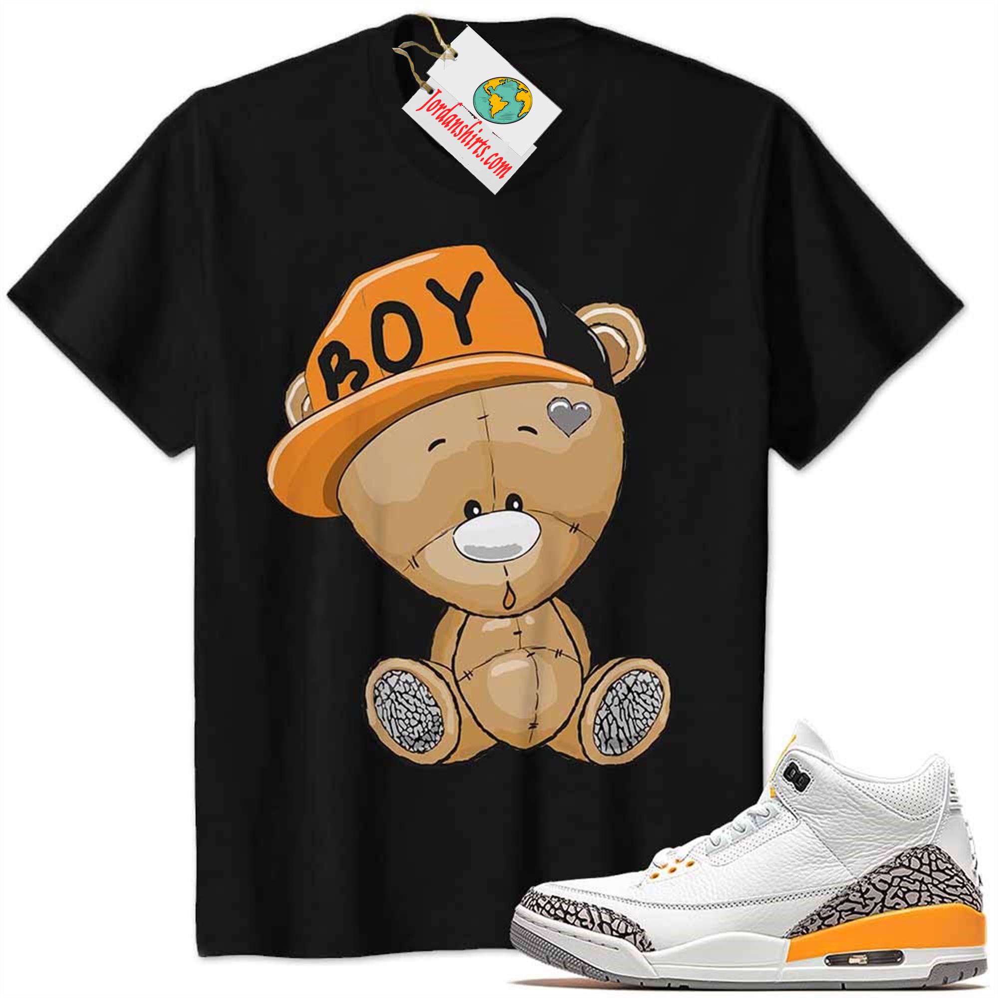 Jordan 3 Shirt, Jordan 3 Laser Orange Shirt Cute Baby Teddy Bear Black Plus Size Up To 5xl