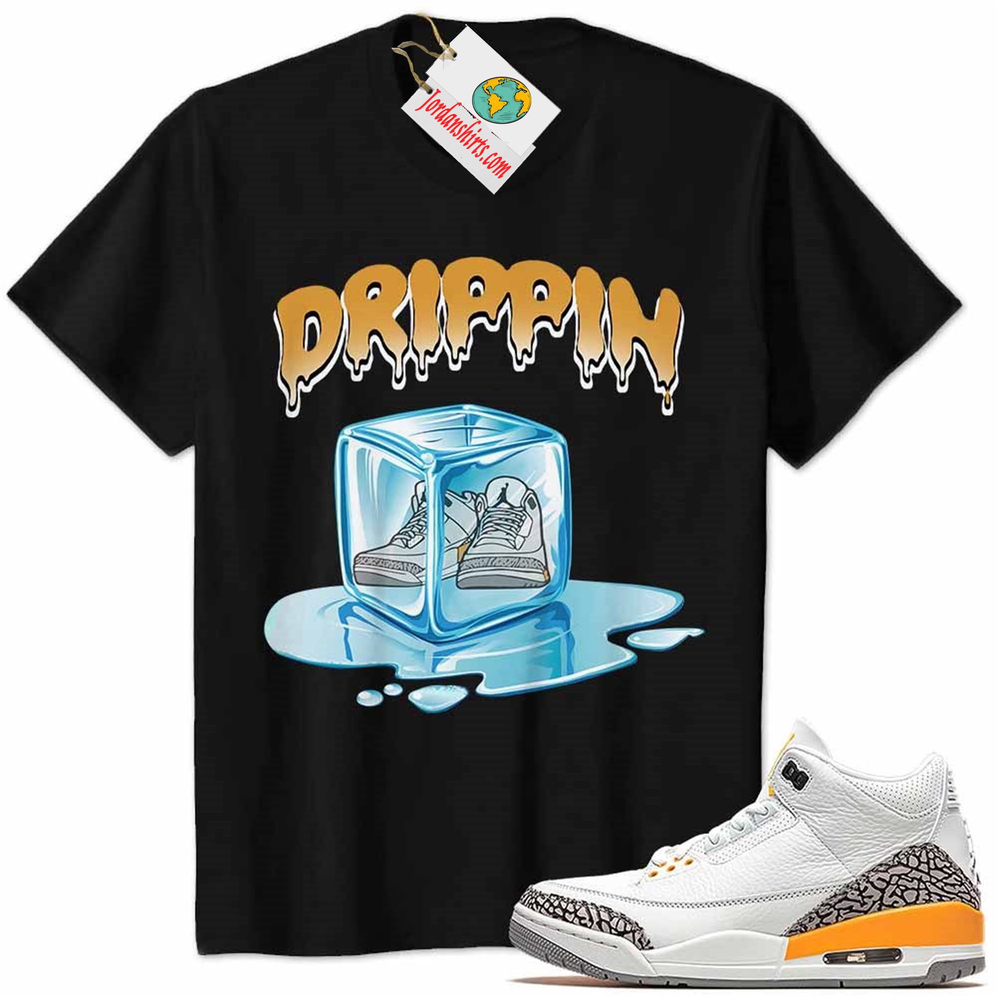 Jordan 3 Shirt, Jordan 3 Laser Orange Shirt Ice Cube Melting Black Full Size Up To 5xl