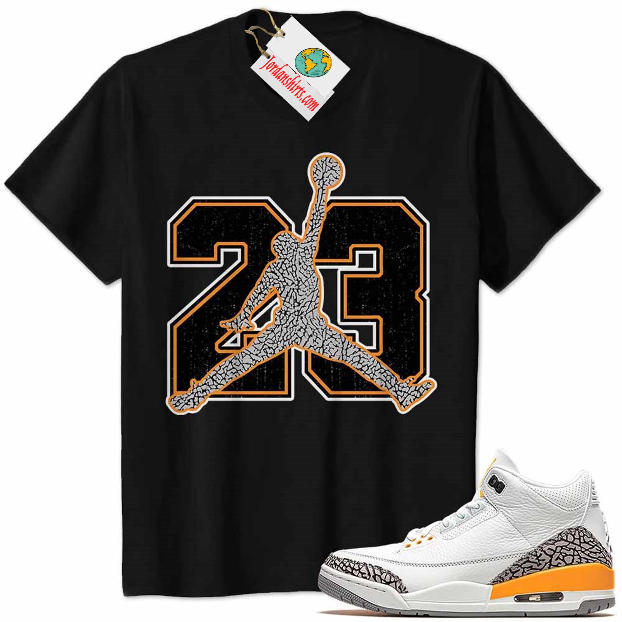 Jordan 3 Shirt, Jordan 3 Laser Orange Shirt Jumpman No23 Black Full Size Up To 5xl