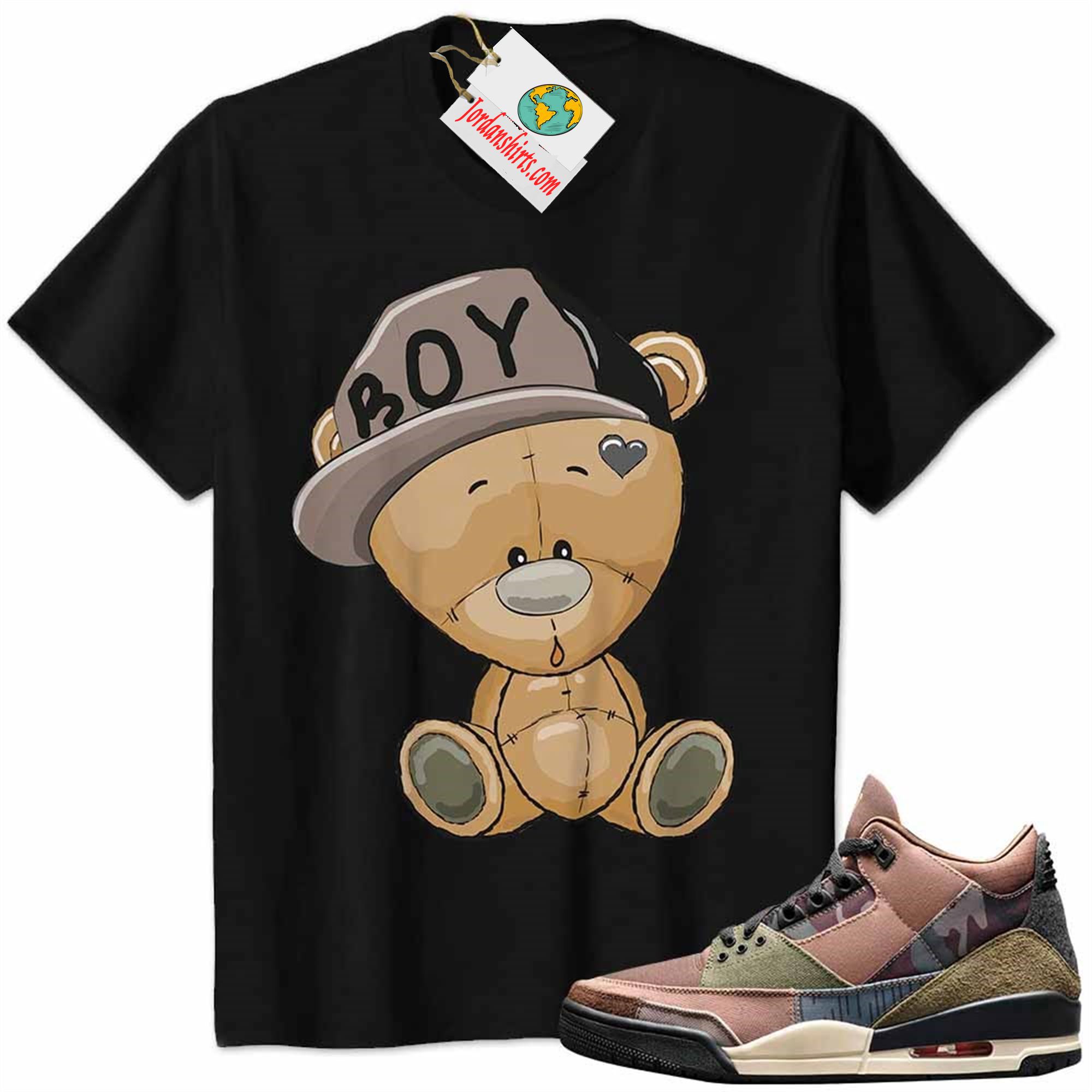 Jordan 3 Shirt, Jordan 3 Patchwork Shirt Cute Baby Teddy Bear Black Size Up To 5xl