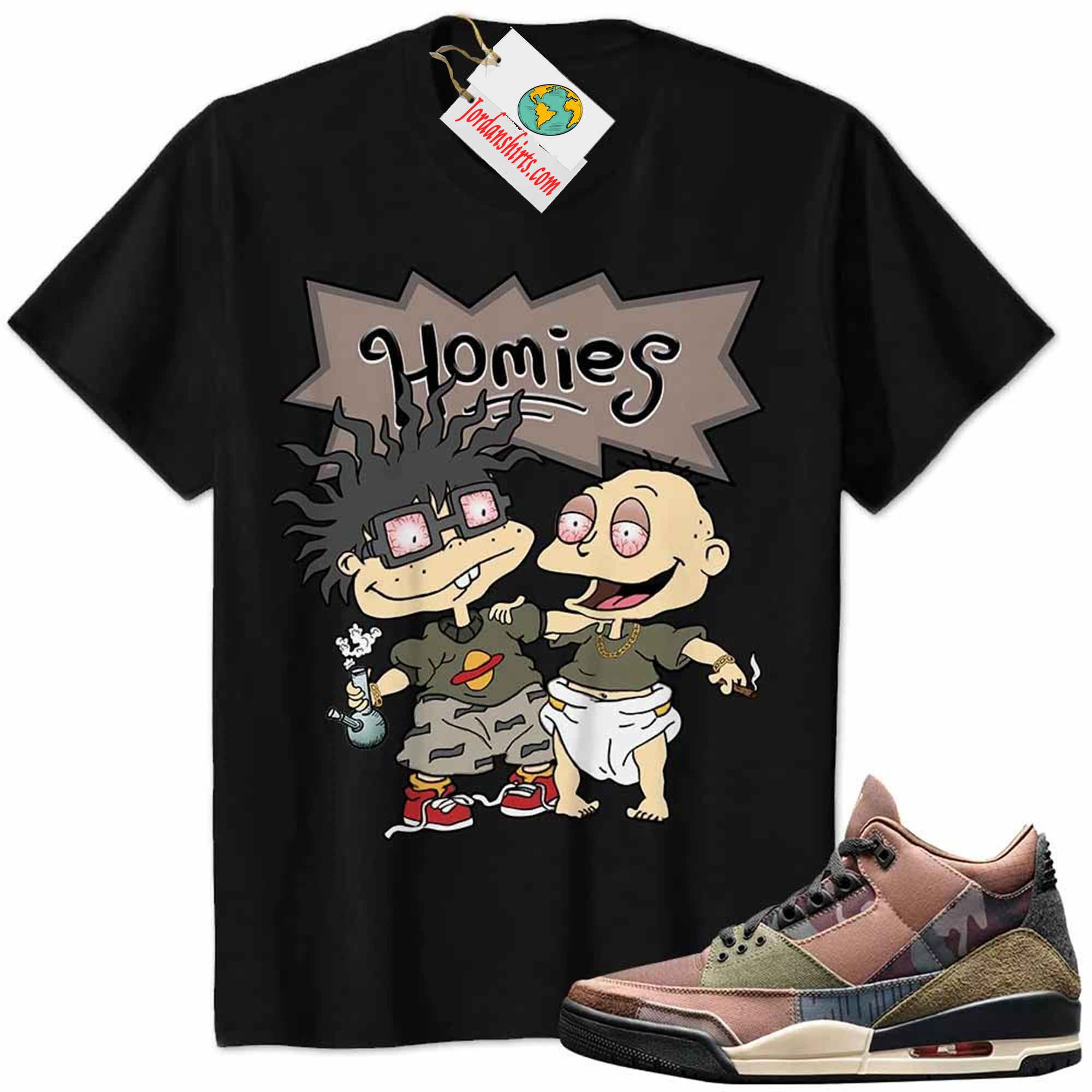Jordan 3 Shirt, Jordan 3 Patchwork Shirt Hommies Tommy Pickles Chuckie Finster Rugrats Black Full Size Up To 5xl