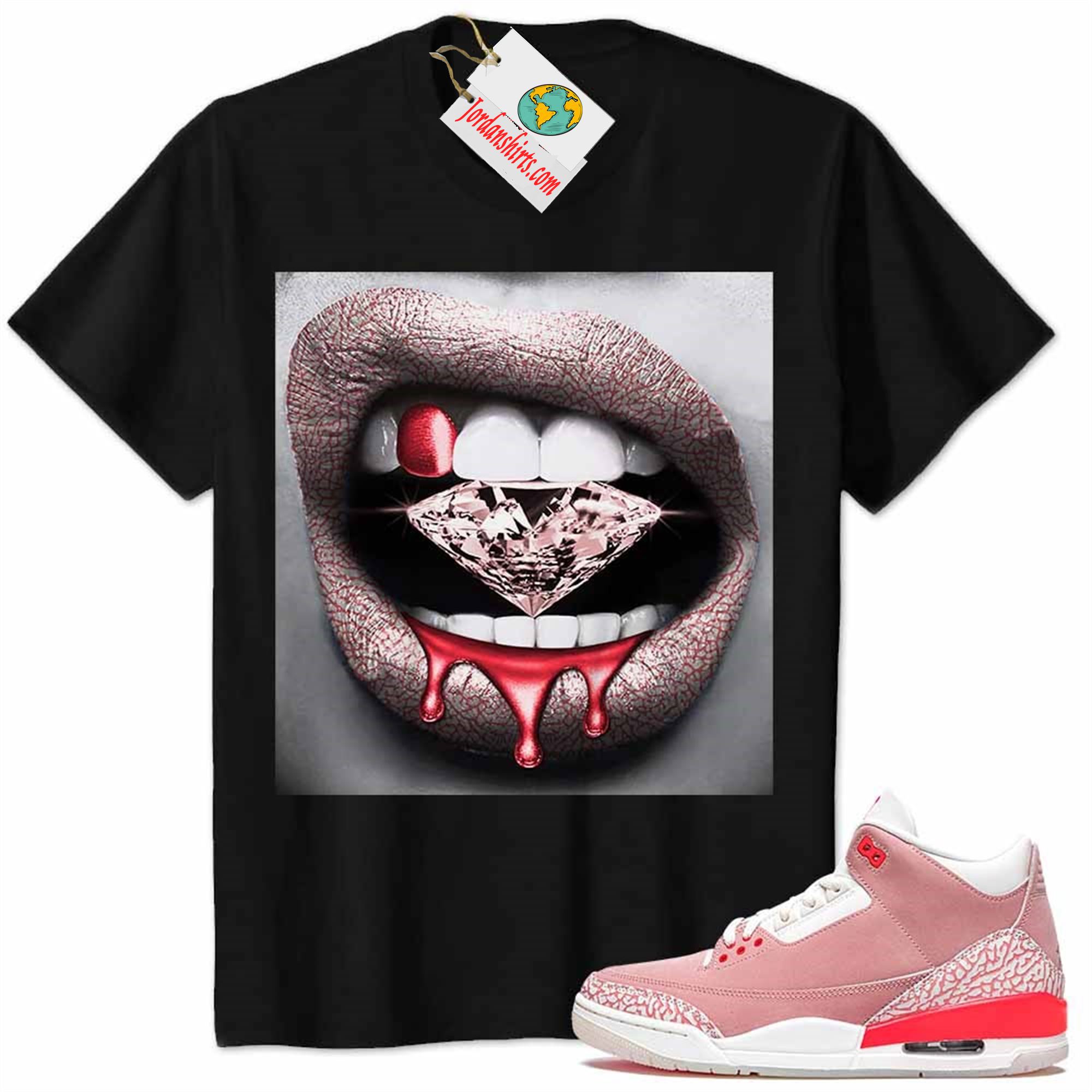 Jordan 3 Shirt, Jordan 3 Rust Pink Shirt Sexy Lip Bite Diamond Dripping Black Plus Size Up To 5xl