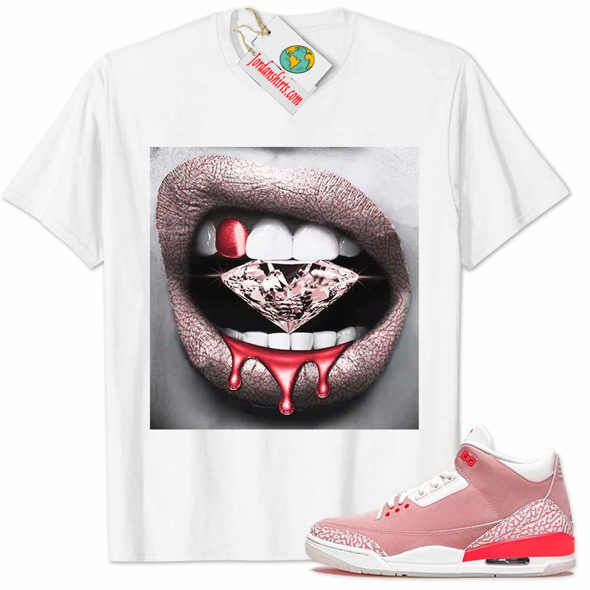 Jordan 3 Shirt, Jordan 3 Rust Pink Shirt Sexy Lip Bite Diamond Dripping White Size Up To 5xl