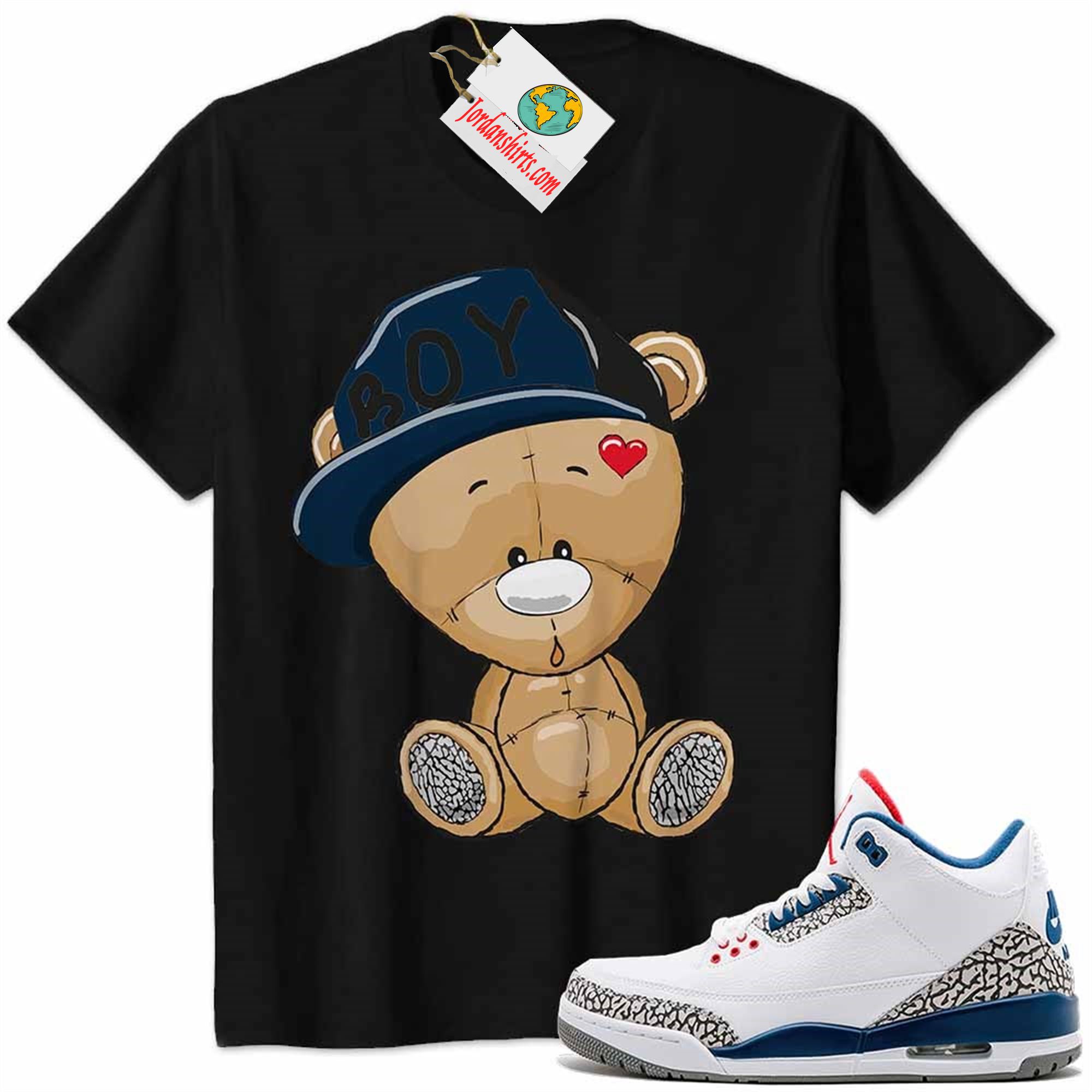 Jordan 3 Shirt, Jordan 3 True Blue Shirt Cute Baby Teddy Bear Black Plus Size Up To 5xl