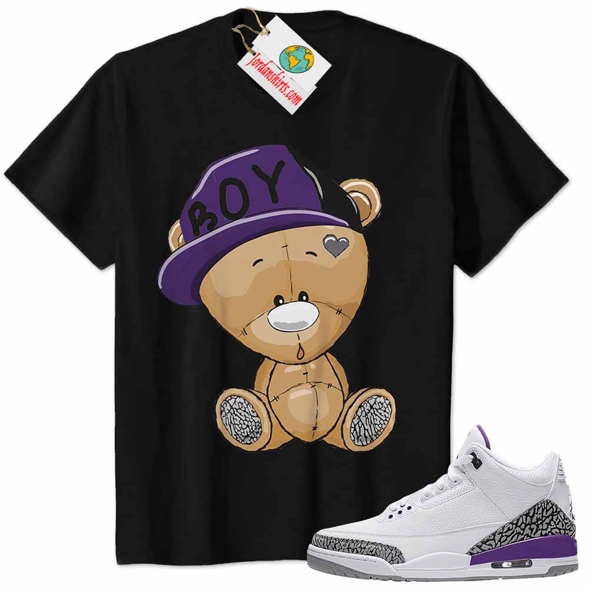 Jordan 3 Shirt, Jordan 3 Wmns Dark Iris Violet Ore Shirt Cute Baby Teddy Bear Black Plus Size Up To 5xl