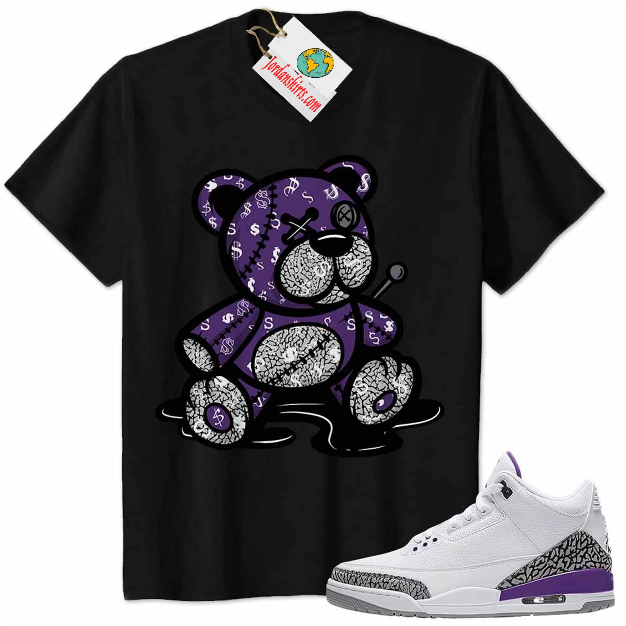Jordan 3 Shirt, Jordan 3 Wmns Dark Iris Violet Ore Shirt Teddy Bear All Money In Black Plus Size Up To 5xl