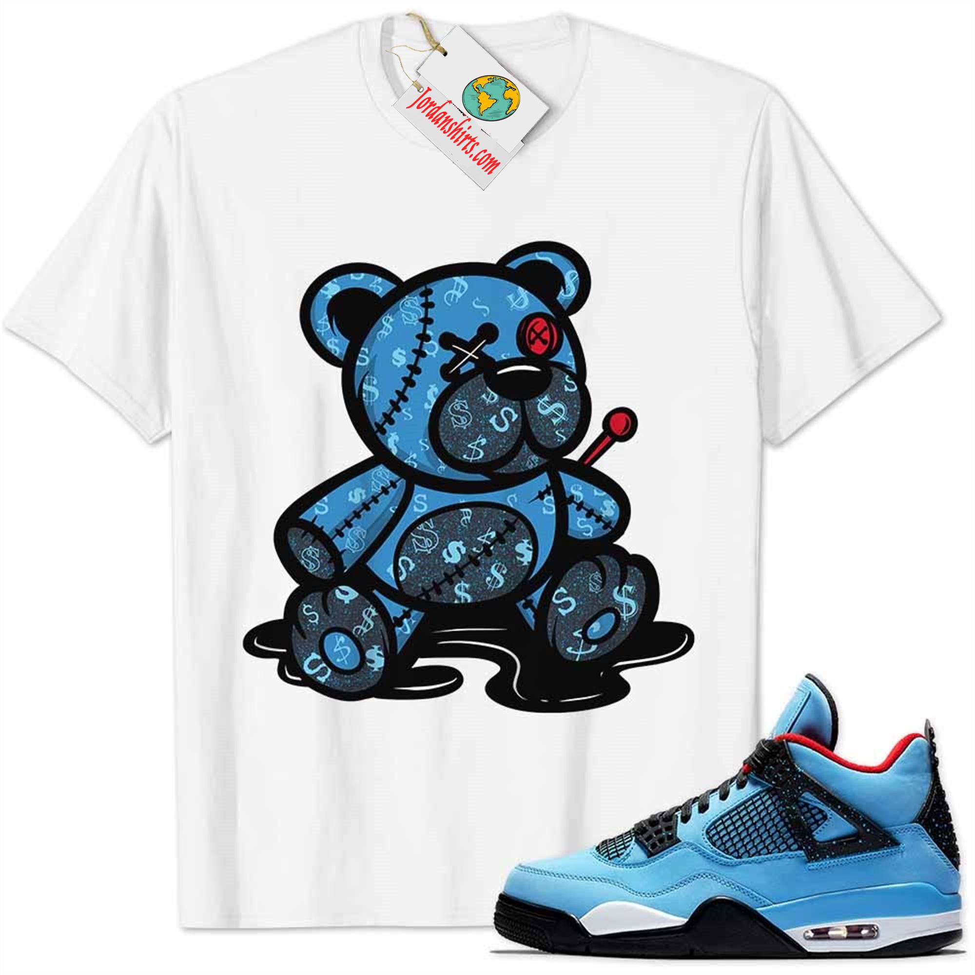 Jordan 4 Shirt, Jordan 4 Cactus Jack Travis Scott Shirt Teddy Bear All Money In White Plus Size Up To 5xl