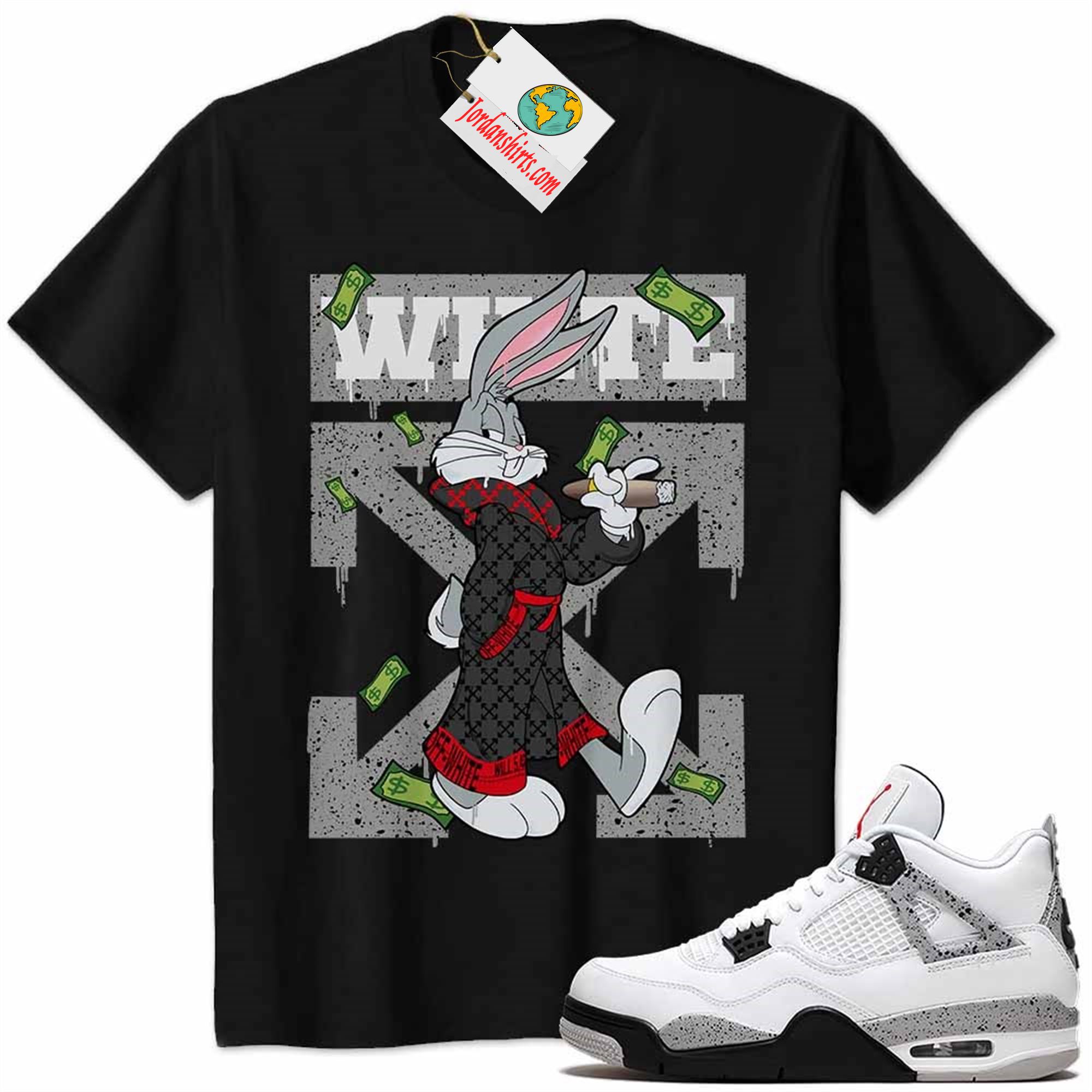 Jordan 4 Shirt, Jordan 4 Cement Shirt Bug Bunny Smokes Weed Money Falling Black Plus Size Up To 5xl