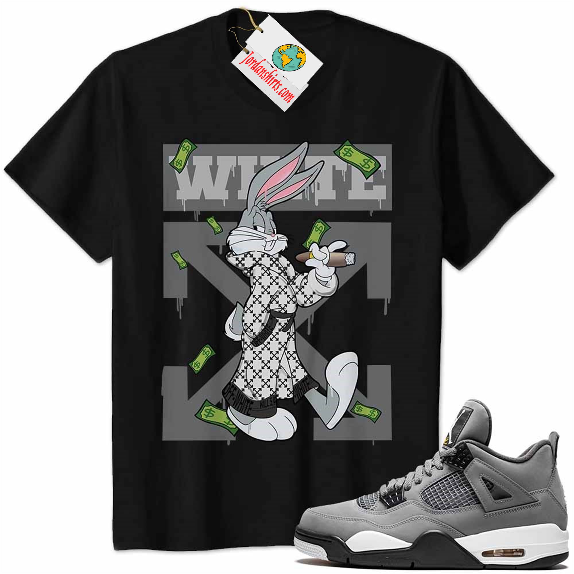 Jordan 4 Shirt, Jordan 4 Cool Grey Shirt Bug Bunny Smokes Weed Money Falling Black Size Up To 5xl
