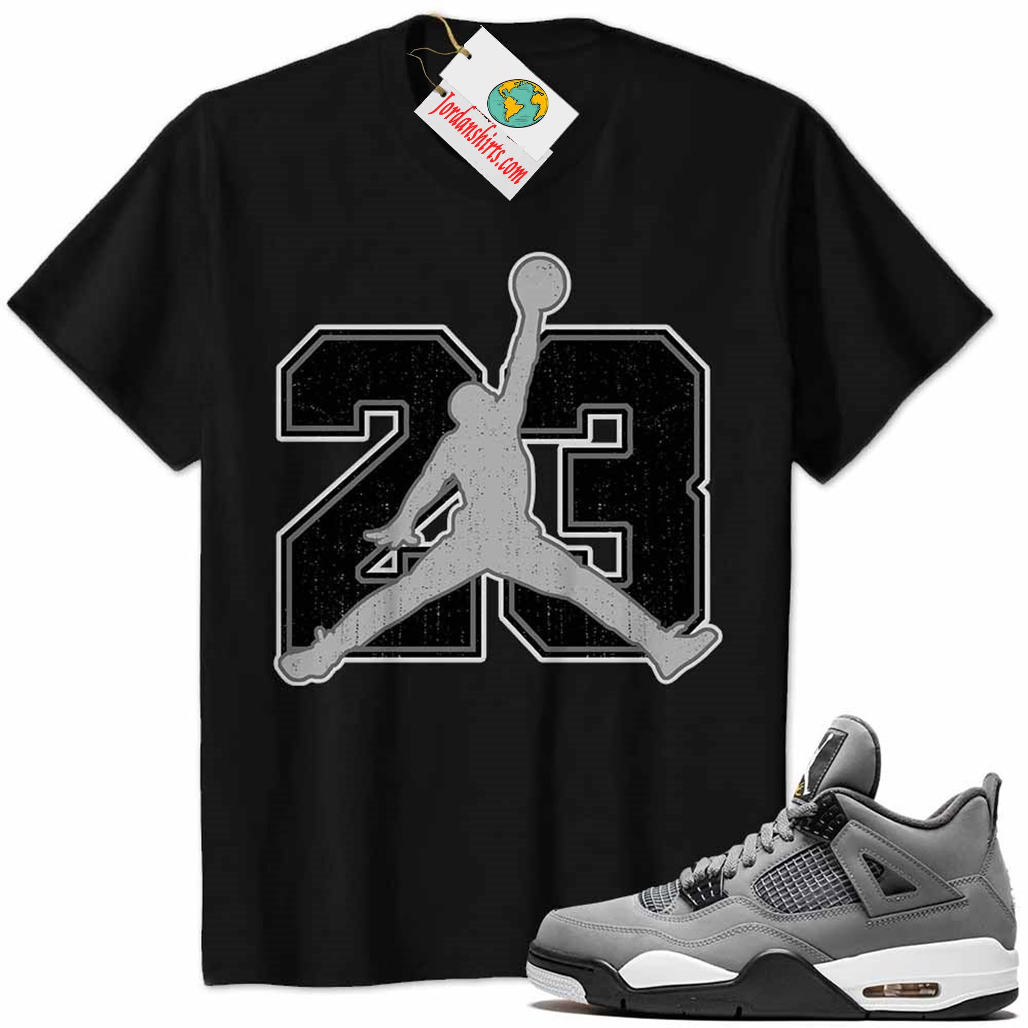 Jordan 4 Shirt, Jordan 4 Cool Grey Shirt Jumpman No23 Black Full Size Up To 5xl