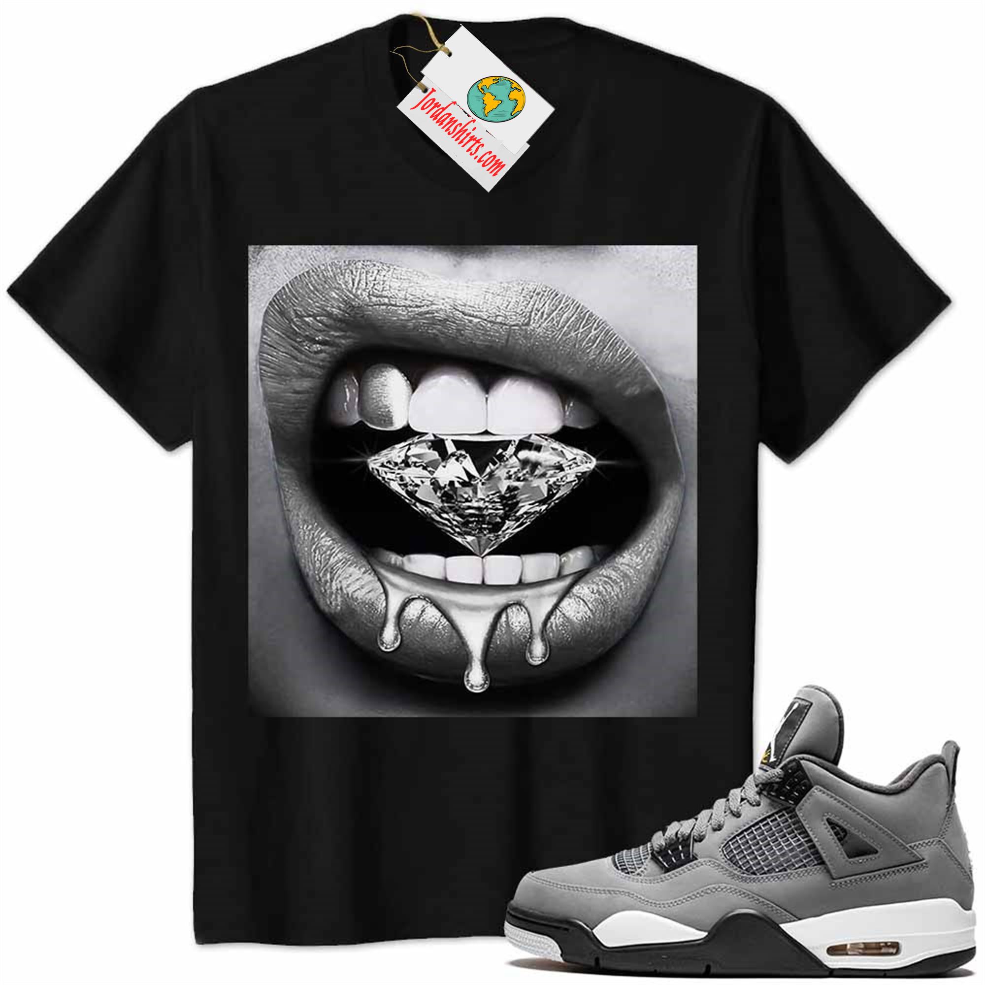Jordan 4 Shirt, Jordan 4 Cool Grey Shirt Sexy Lip Bite Diamond Dripping Black Full Size Up To 5xl