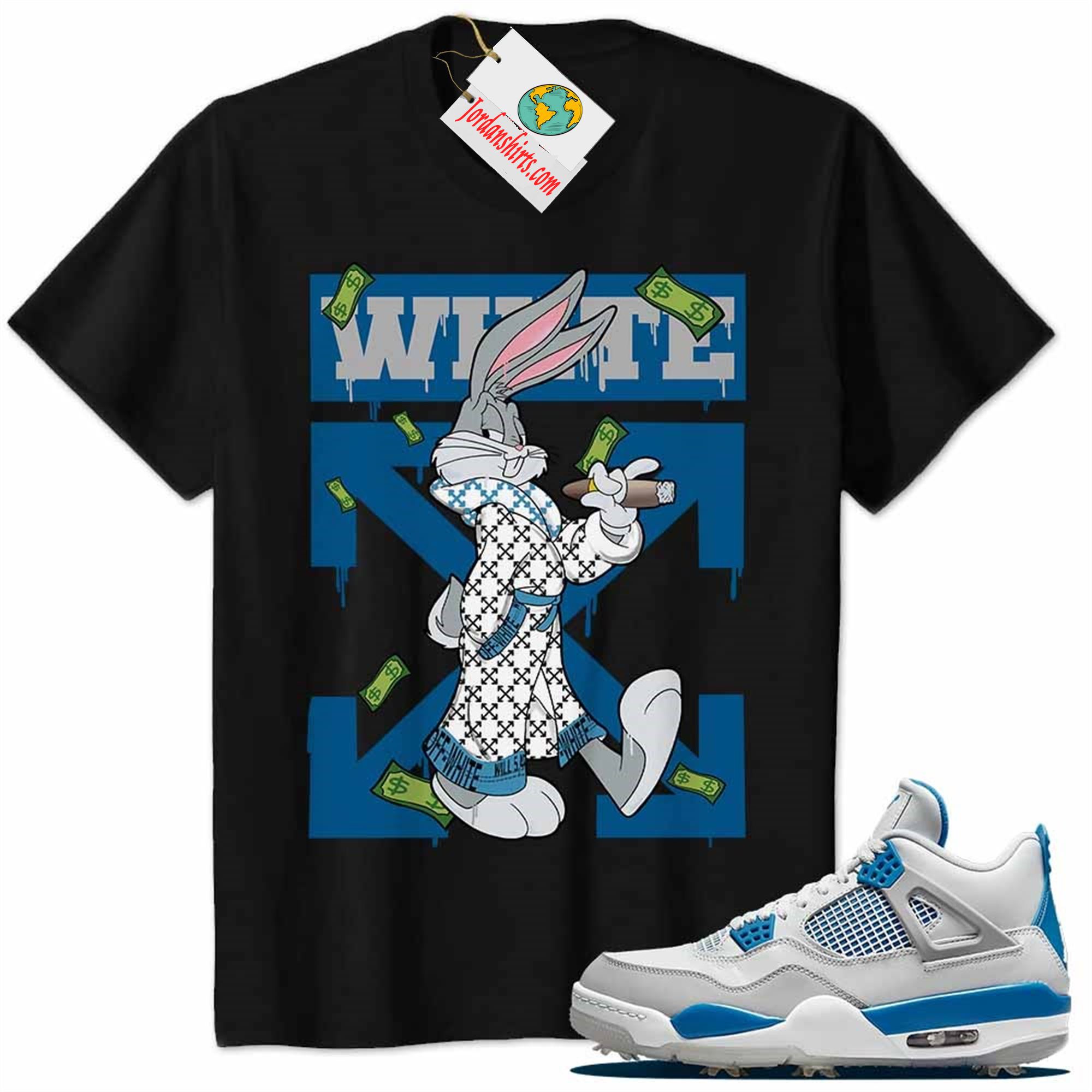 Jordan 4 Shirt, Jordan 4 Golf Military Blue Shirt Bug Bunny Smokes Weed Money Falling Black Size Up To 5xl