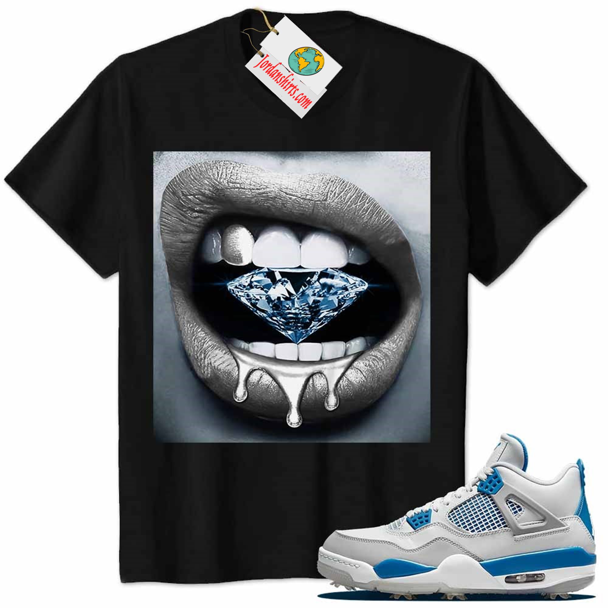 Jordan 4 Shirt, Jordan 4 Golf Military Blue Shirt Sexy Lip Bite Diamond Dripping Black Full Size Up To 5xl