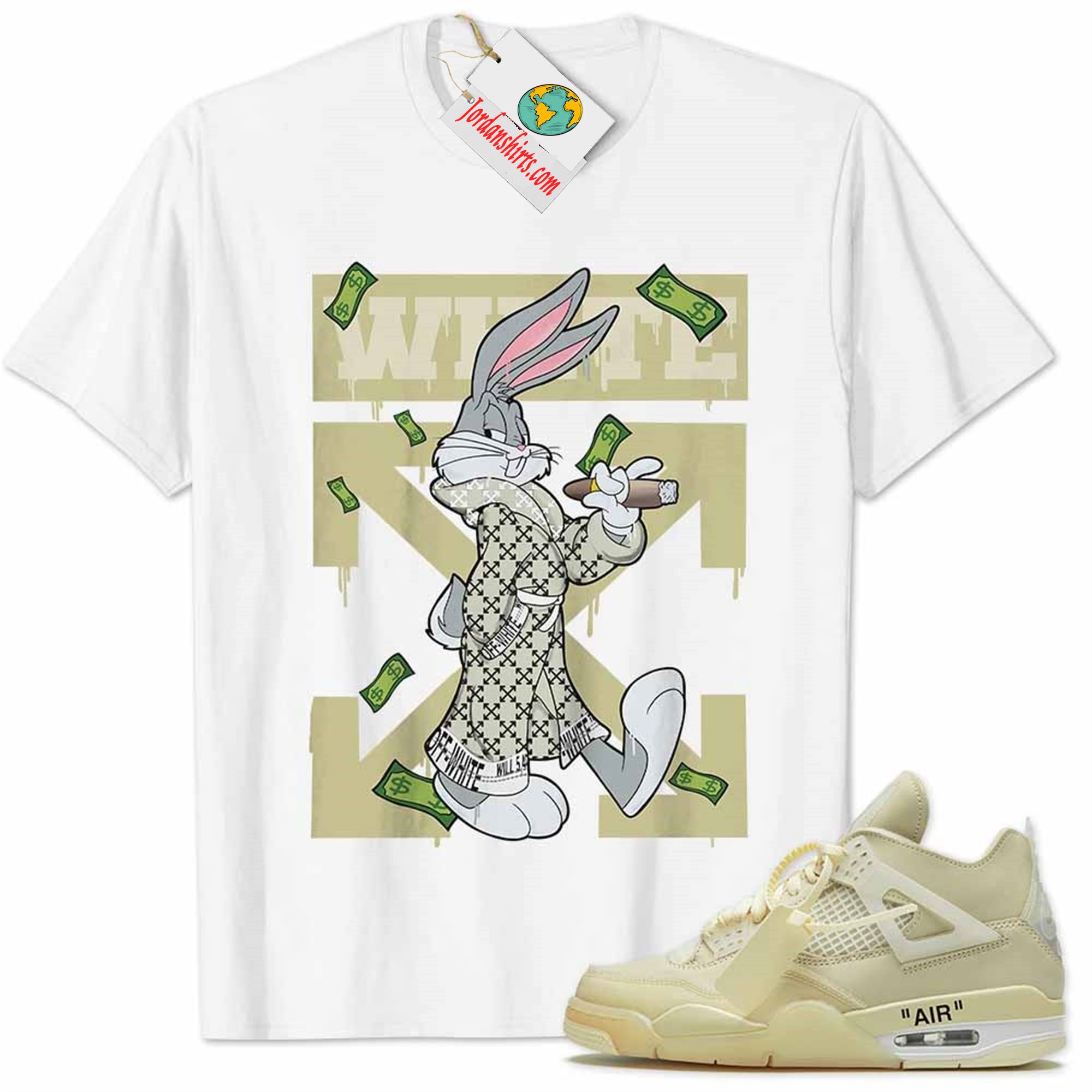 Jordan 4 Shirt, Jordan 4 Off-white Sail Shirt Bug Bunny Smokes Weed Money Falling White Plus Size Up To 5xl
