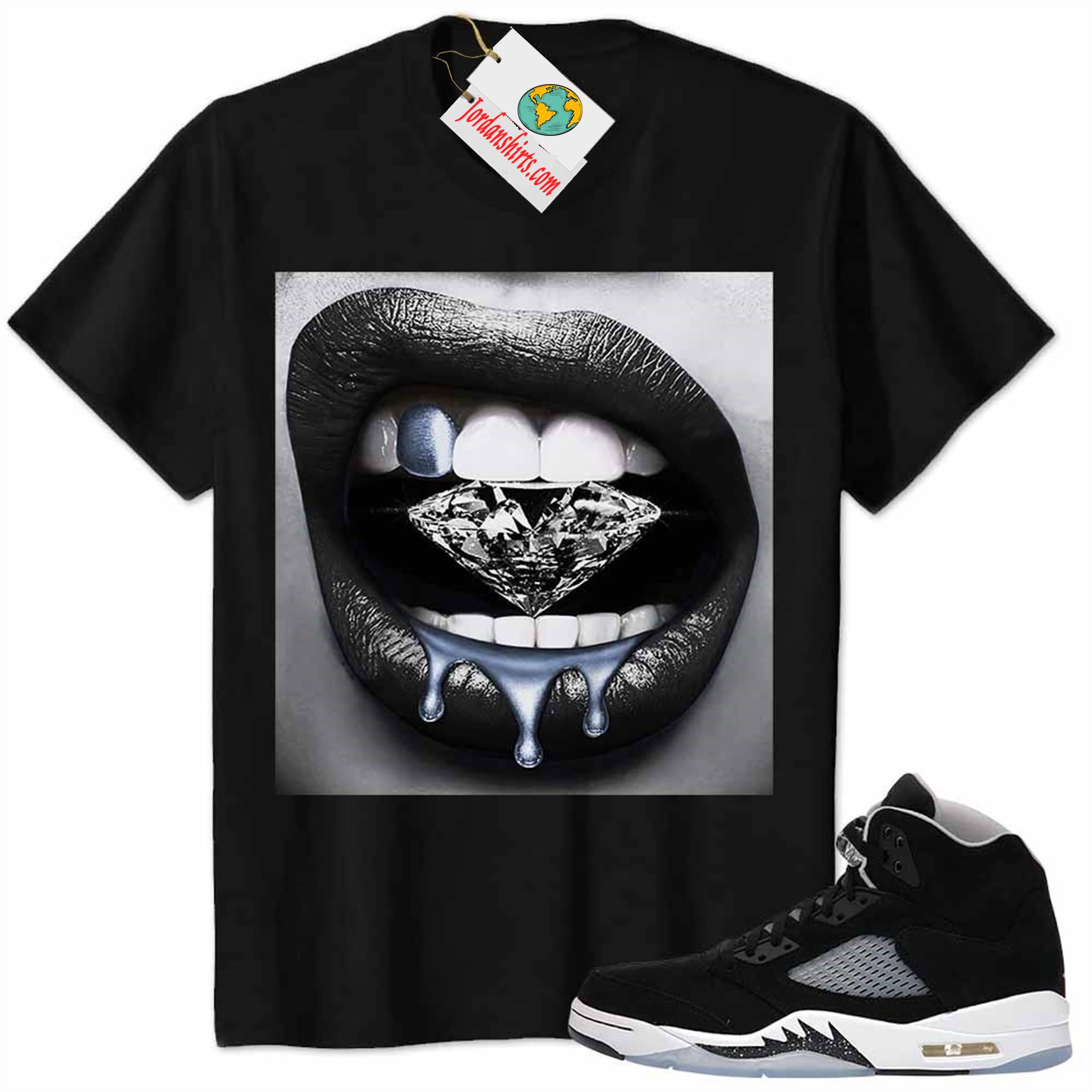 Jordan 5 Shirt, Moonlight Shirt Sexy Lip Bite Diamond Dripping Black Size Up To 5xl
