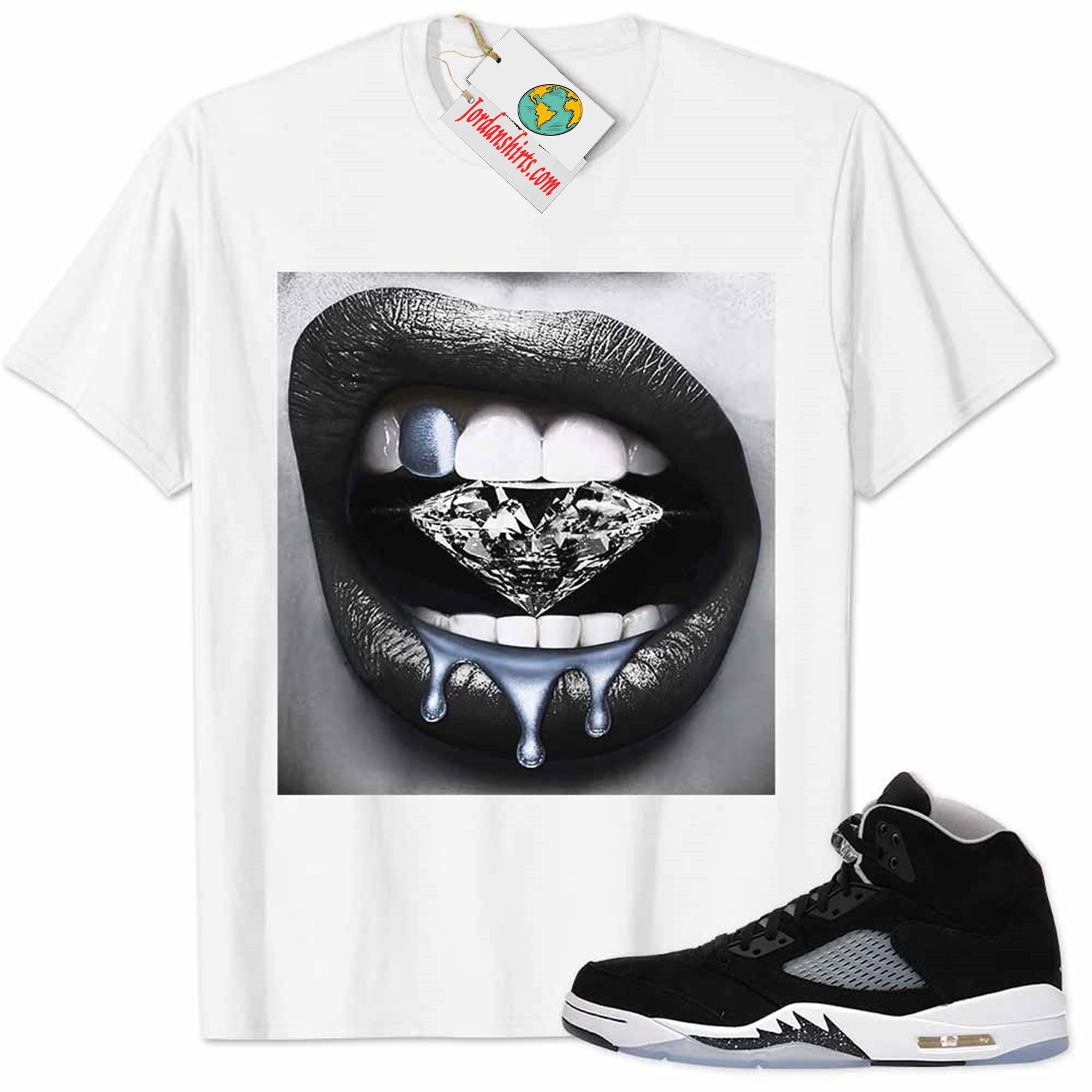 Jordan 5 Shirt, Moonlight Shirt Sexy Lip Bite Diamond Dripping White Plus Size Up To 5xl