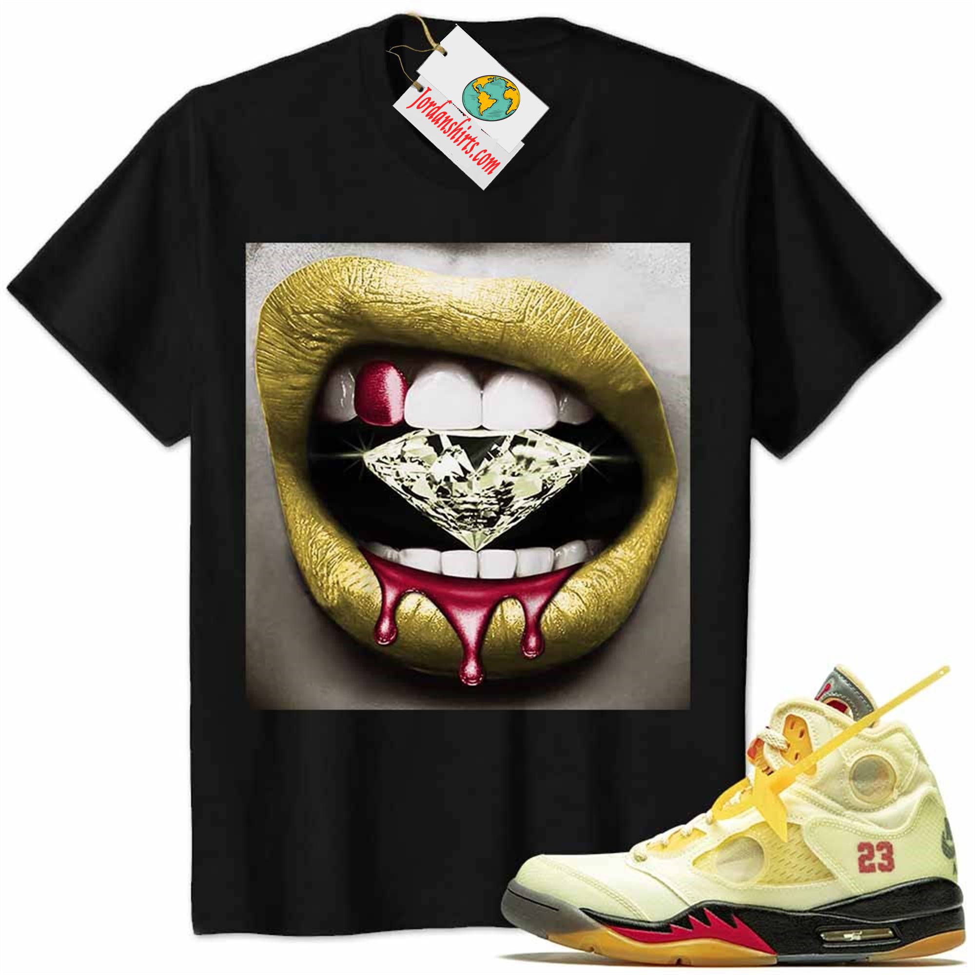 Jordan 5 Shirt, Off-white Shirt Sexy Lip Bite Diamond Dripping Black Size Up To 5xl