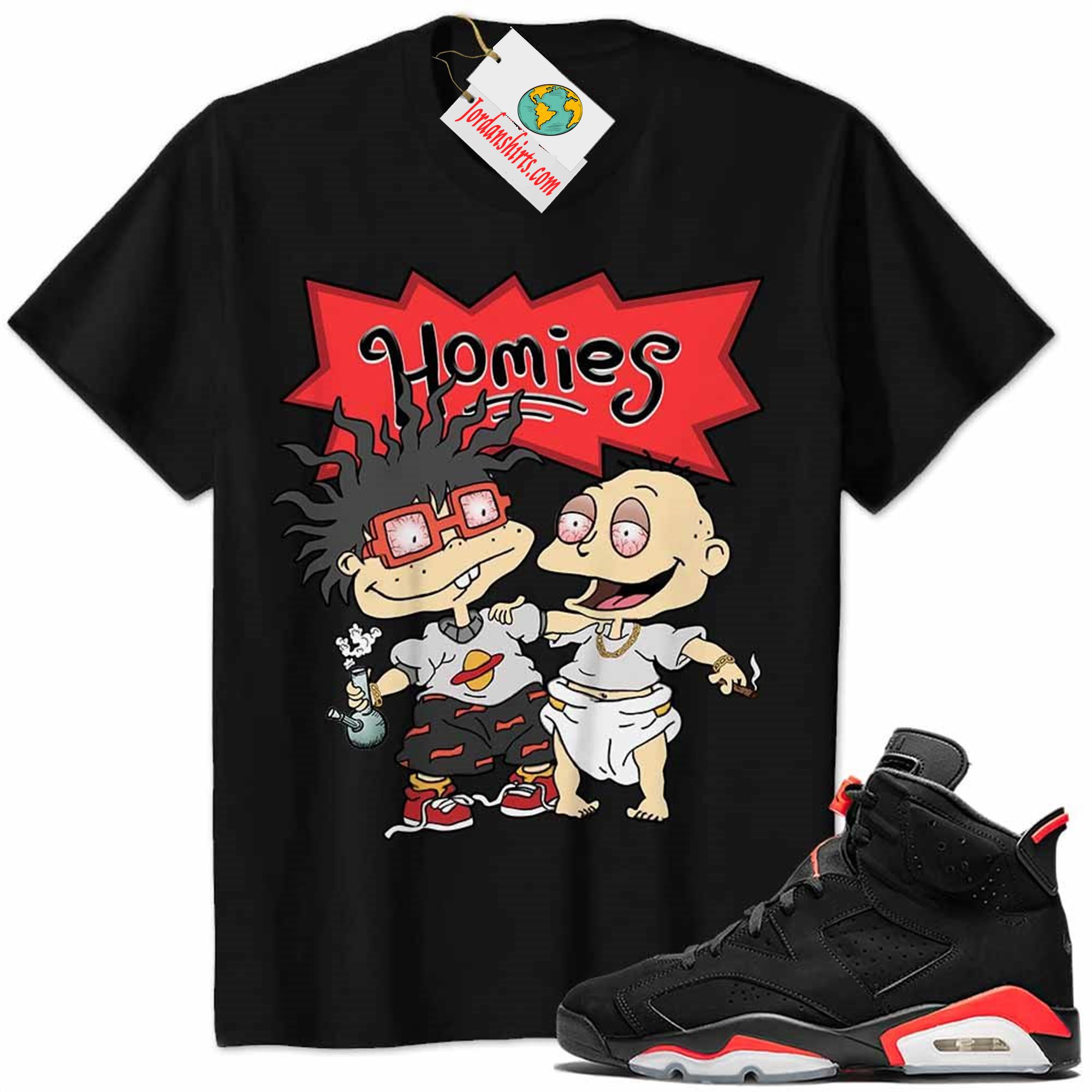 Jordan 6 Shirt, Jordan 6 Infrared Shirt Hommies Tommy Pickles Chuckie Finster Rugrats Black Full Size Up To 5xl