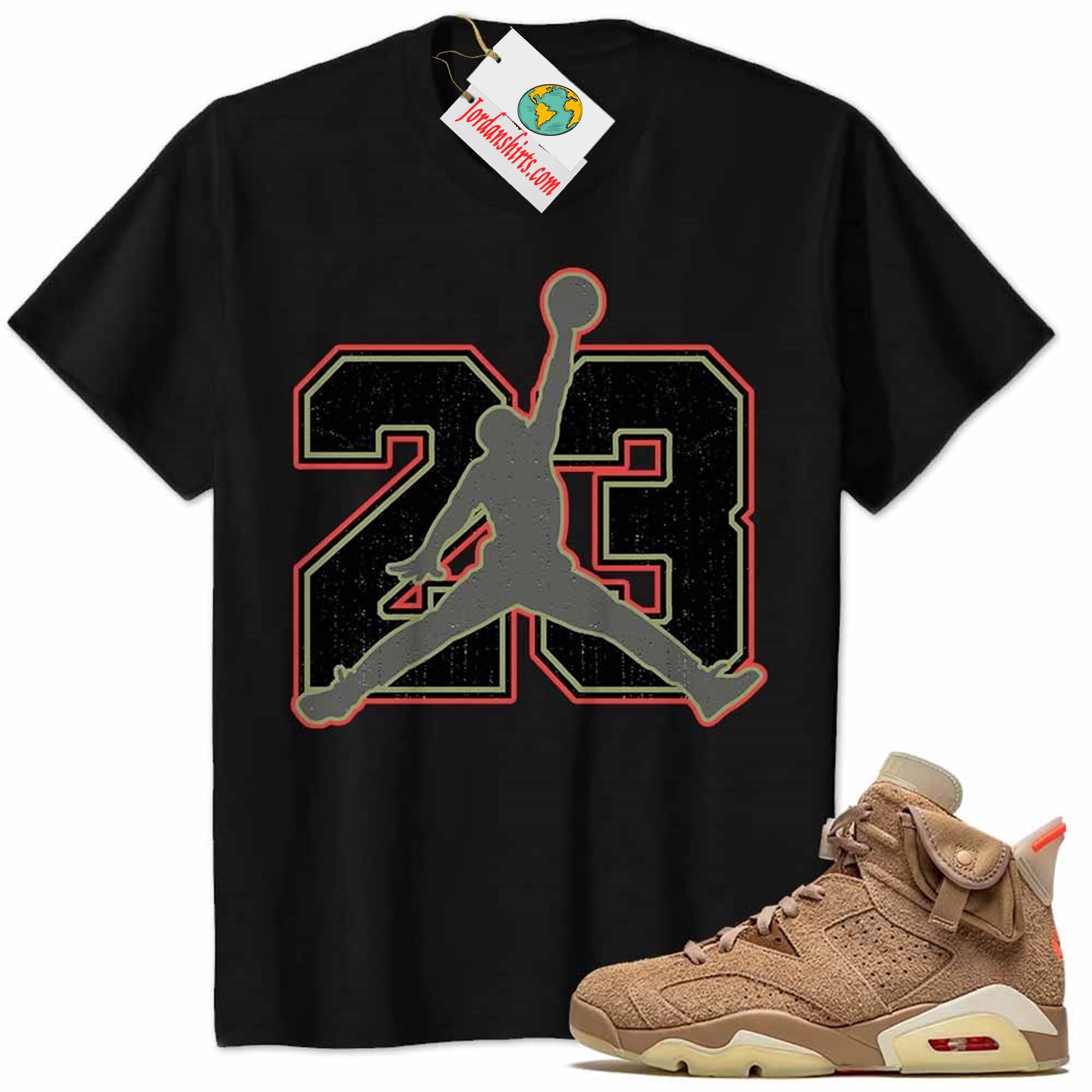 Jordan 6 Shirt, Jordan 6 Travis Scott Shirt Jumpman No23 Black Plus Size Up To 5xl