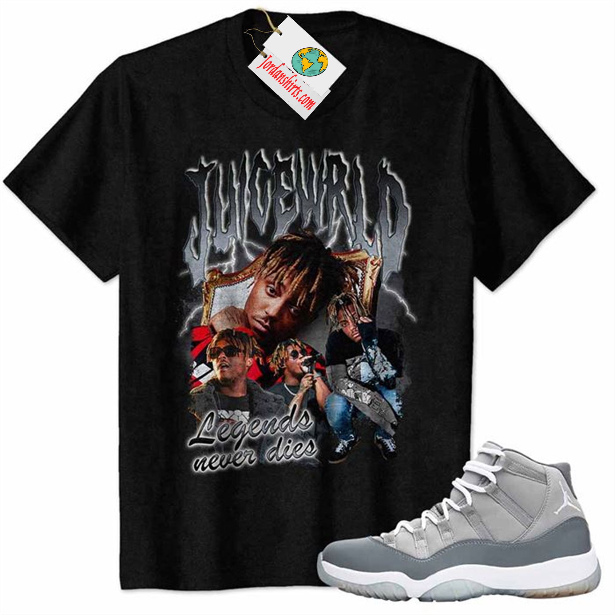 Jordan 11 Shirt, Juice Wrld Rapper Vintage 90s Black Air Jordan 11 Cool Grey 11s Full Size Up To 5xl