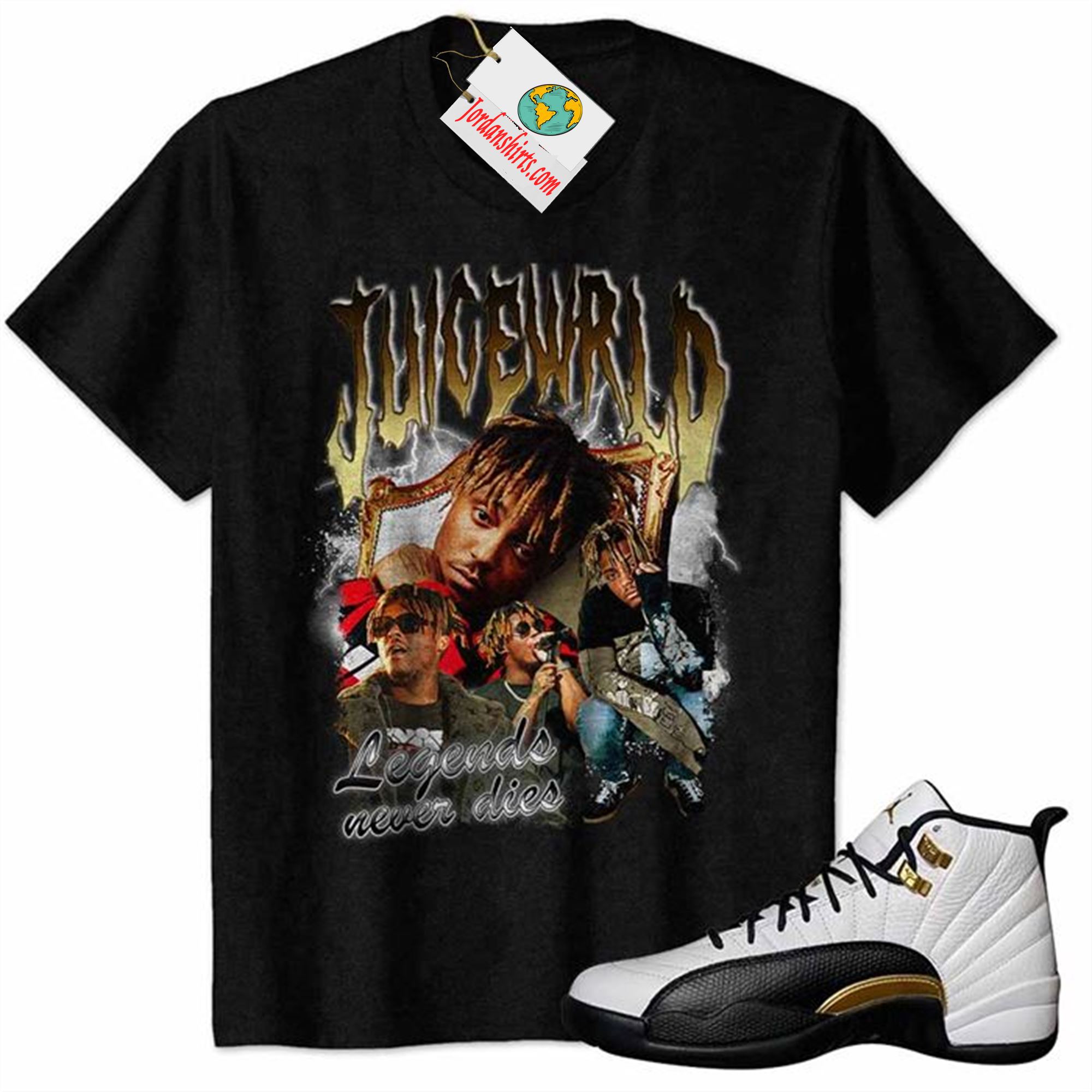 Jordan 12 Shirt, Juice Wrld Rapper Vintage 90s Black Air Jordan 12 Royalty 12s Size Up To 5xl